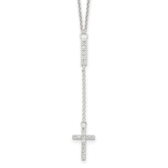 Sterling Silver CZ 16in Cross Necklace