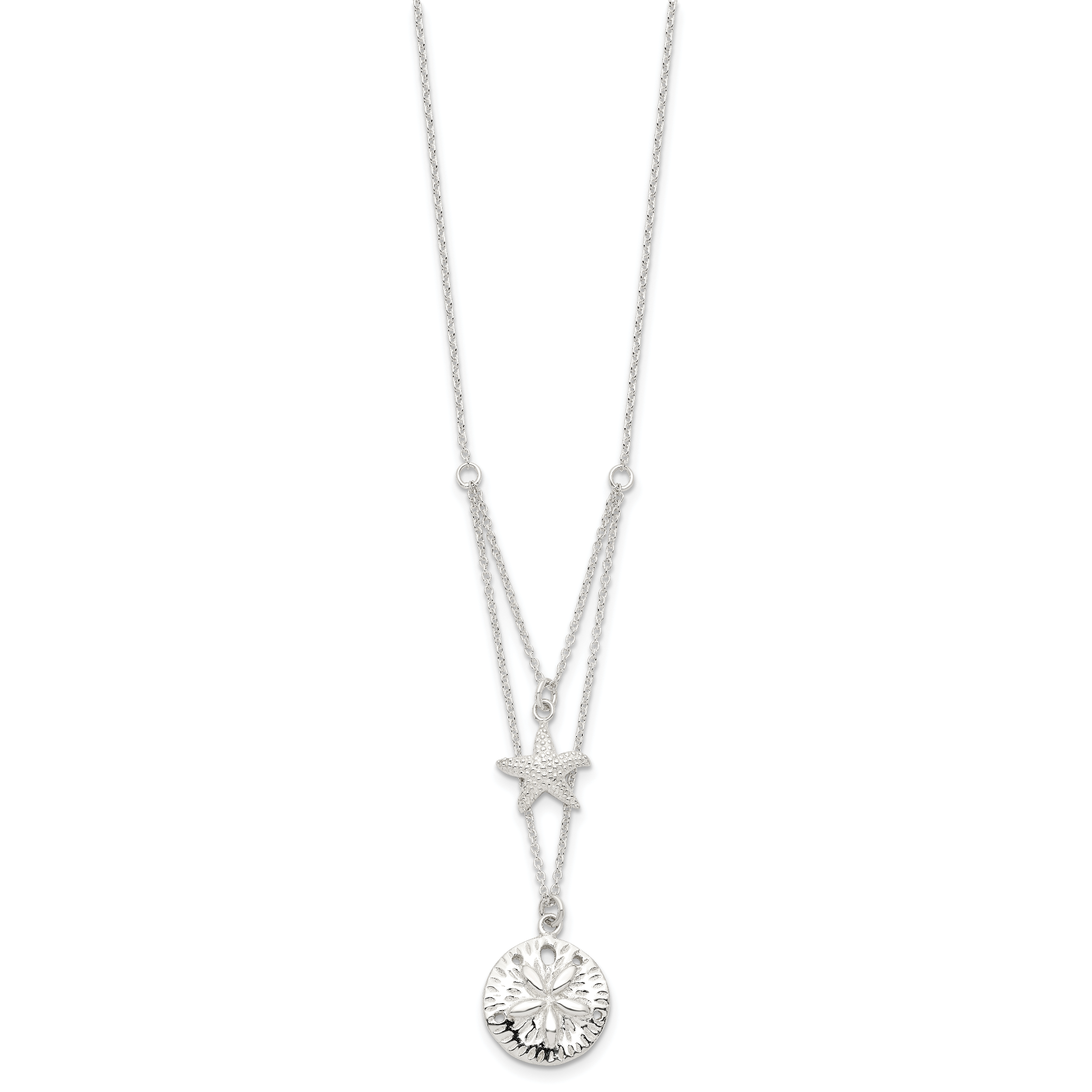 Sterling Silver Starfish and Sand Dollar 18 inch 2-strand Necklace Secondary image