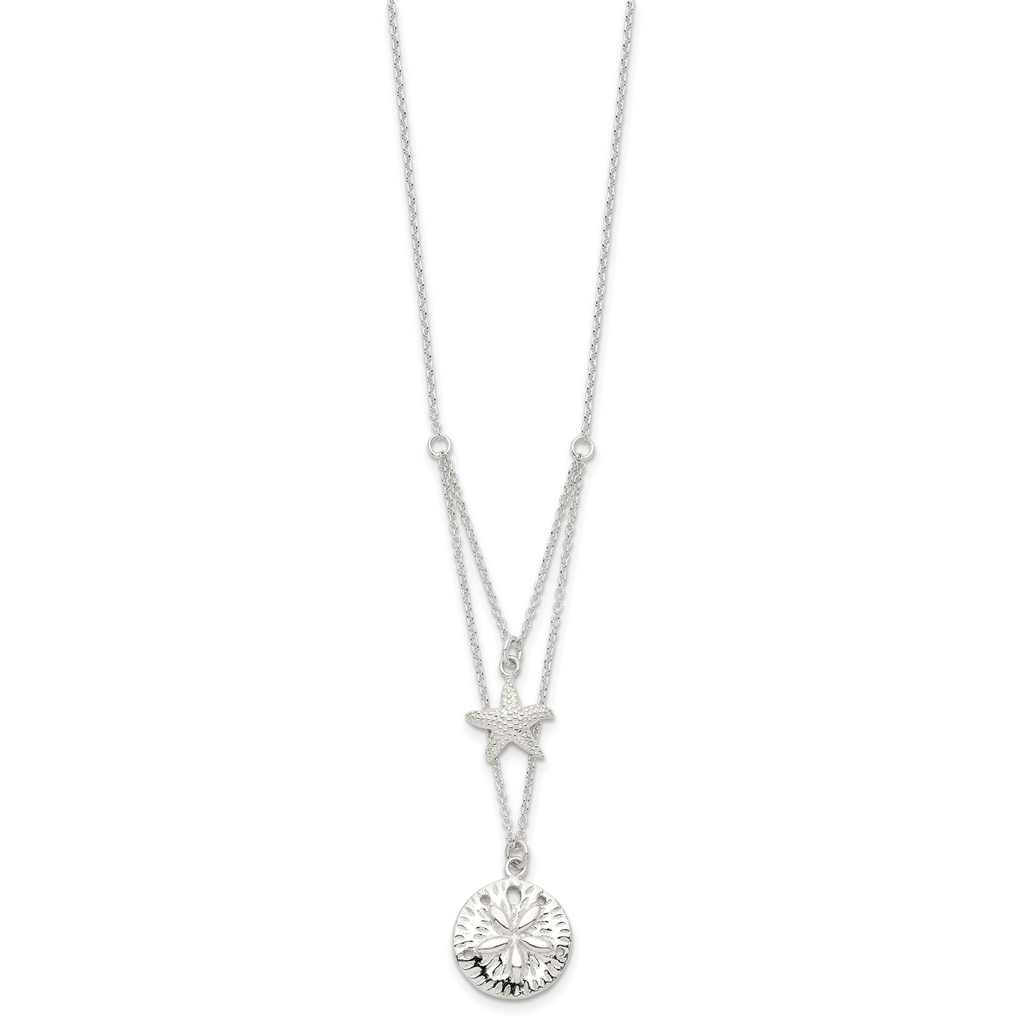 Sterling Silver Starfish and Sand Dollar 18 inch 2-strand Necklace