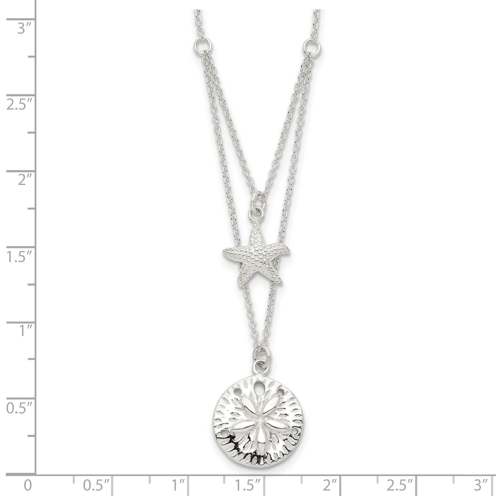 Sterling Silver Starfish and Sand Dollar 18 inch 2-strand Necklace