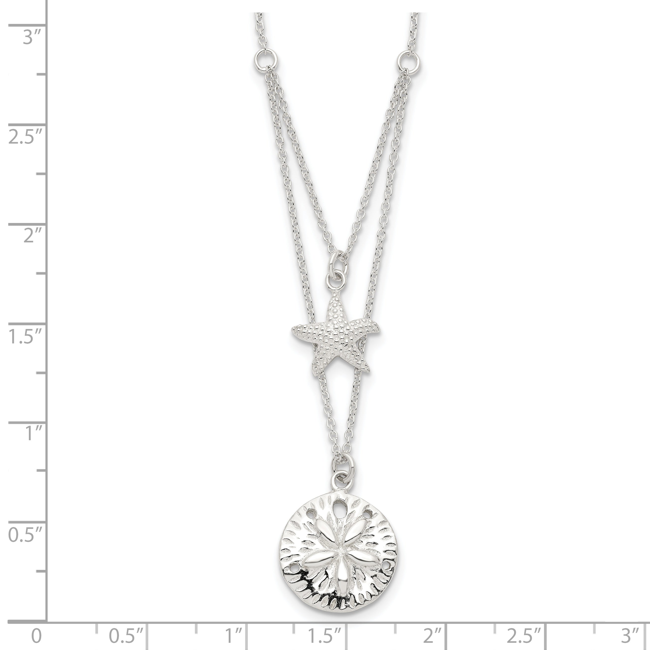 Sterling Silver Starfish and Sand Dollar 18 inch 2-strand Necklace