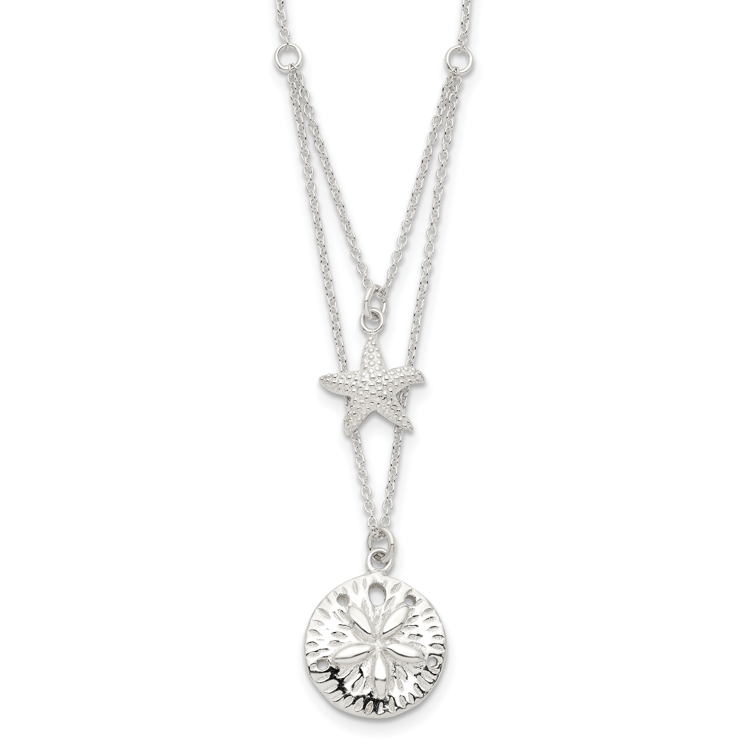 Sterling Silver Starfish and Sand Dollar 18 inch 2-strand Necklace Main image