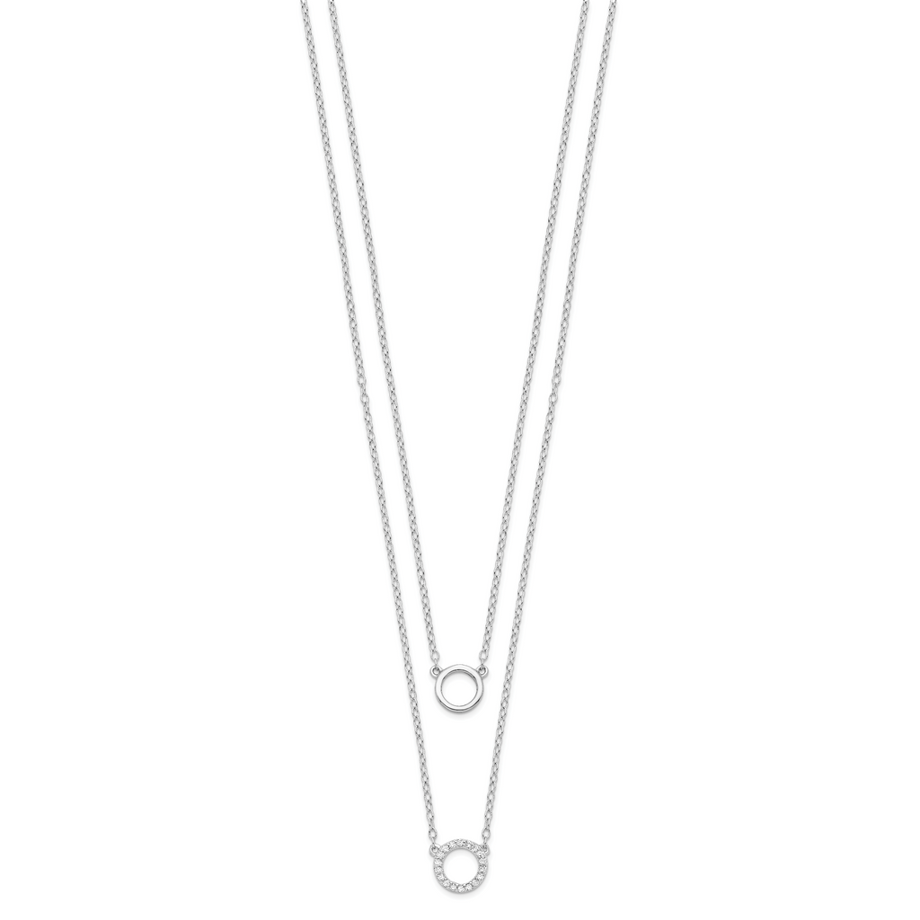 Sterling Silver Rhodium-plated CZ Circles 16in With 2in ext Necklace