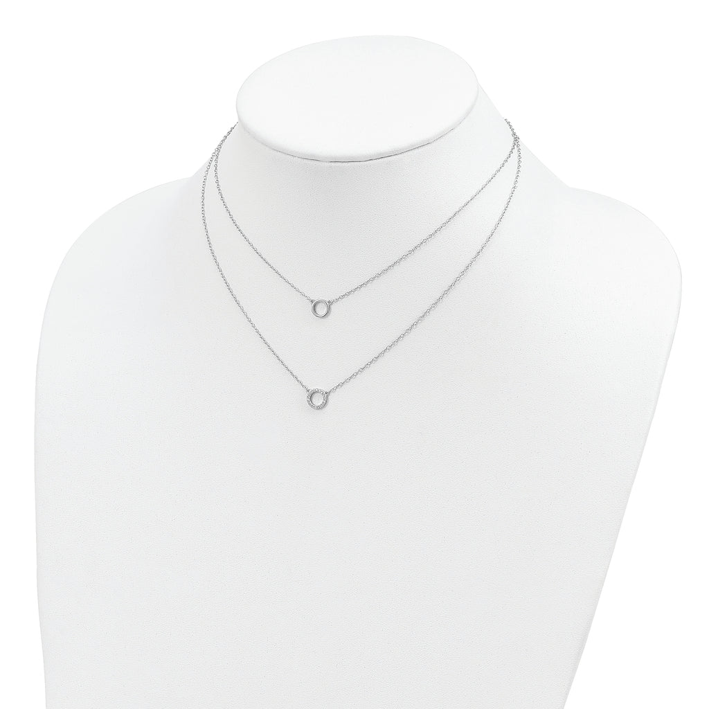 Sterling Silver Rhodium-plated CZ Circles 16in With 2in ext Necklace