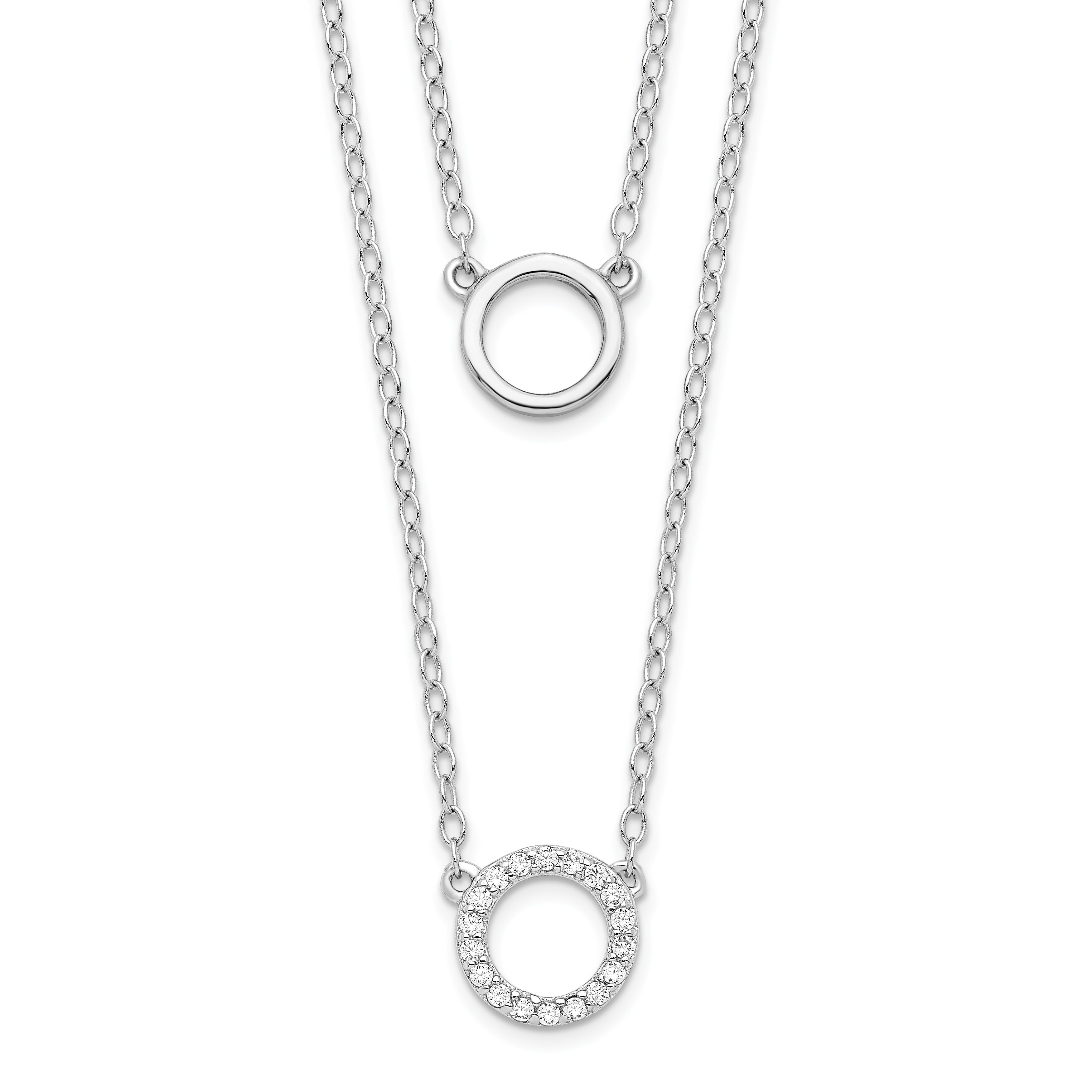 Sterling Silver Rhodium-plated CZ Circles 16in With 2in ext Necklace