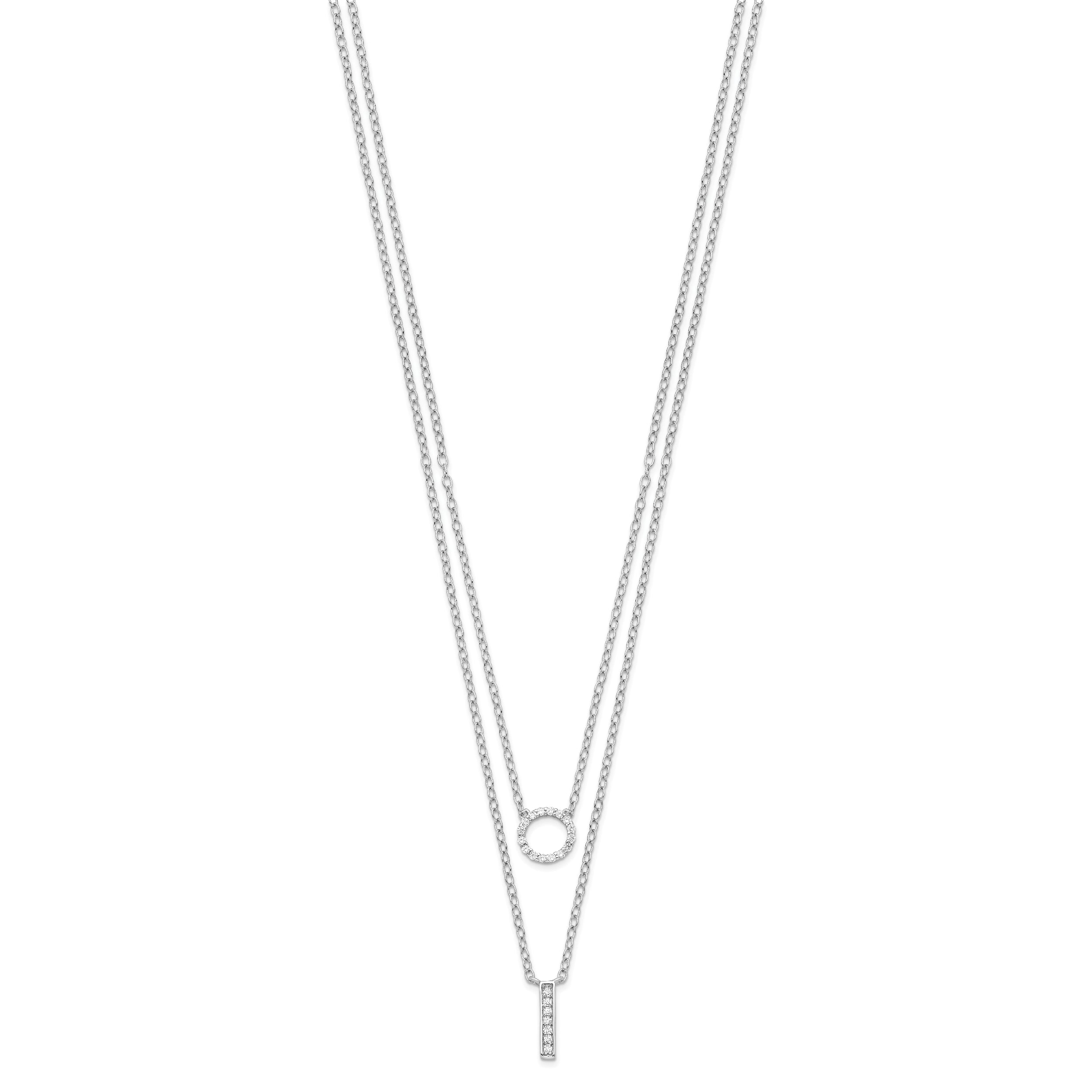 Sterling Silver Rhodium-plated CZ  2-Strand Necklace