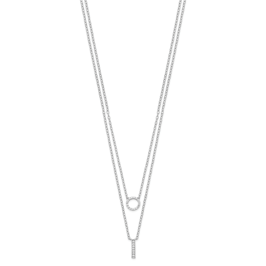 Sterling Silver Rhodium-plated CZ  2-Strand Necklace