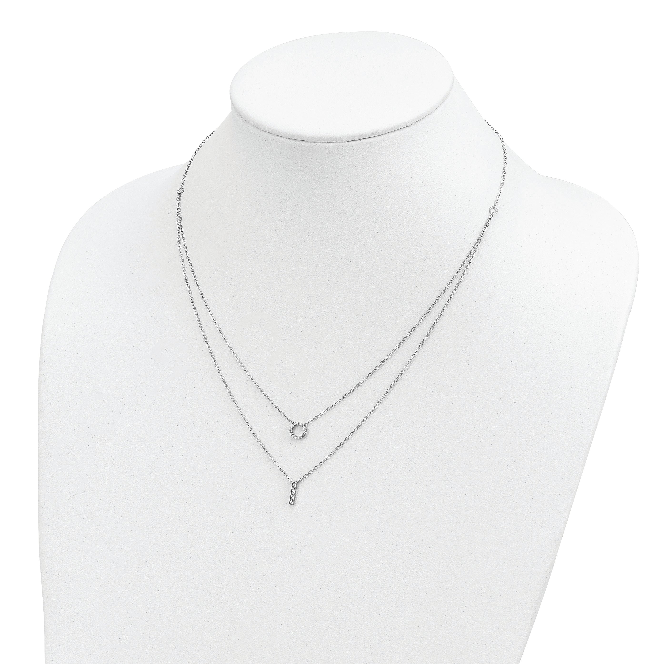 Sterling Silver Rhodium-plated CZ  2-Strand Necklace