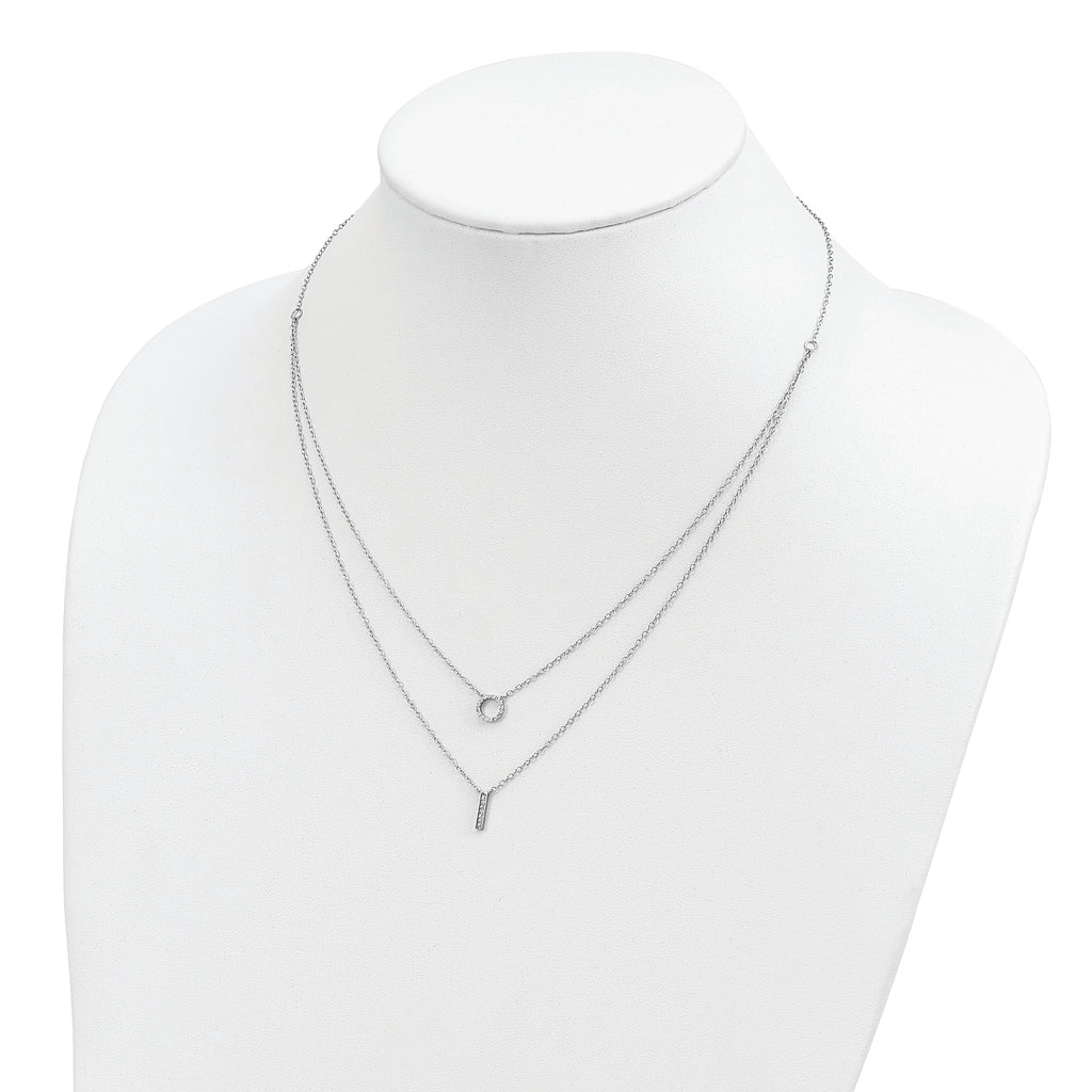 Sterling Silver Rhodium-plated CZ  2-Strand Necklace