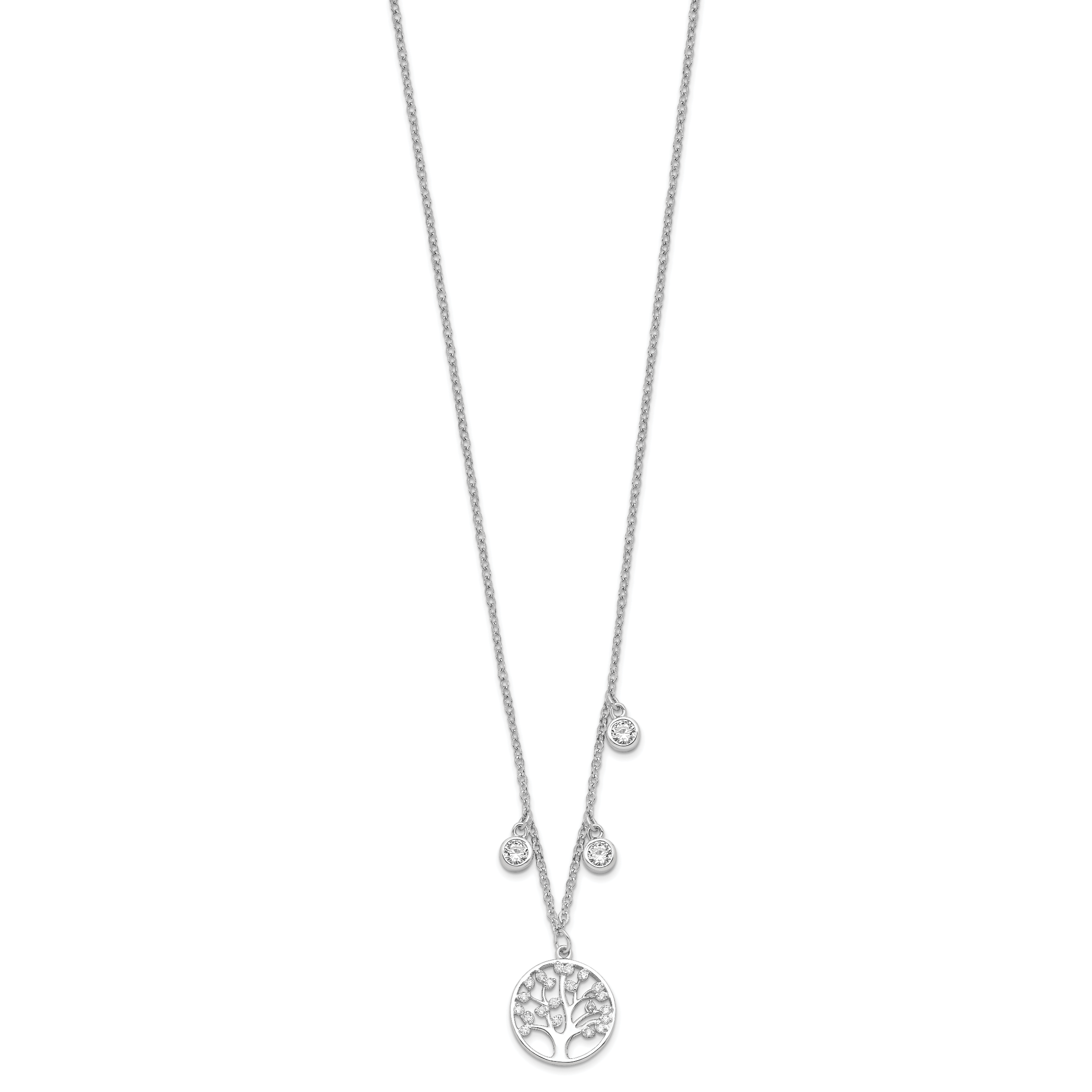 Sterling Silver Rhodium-plated CZ with Tree with 1in ext. Necklace Secondary image