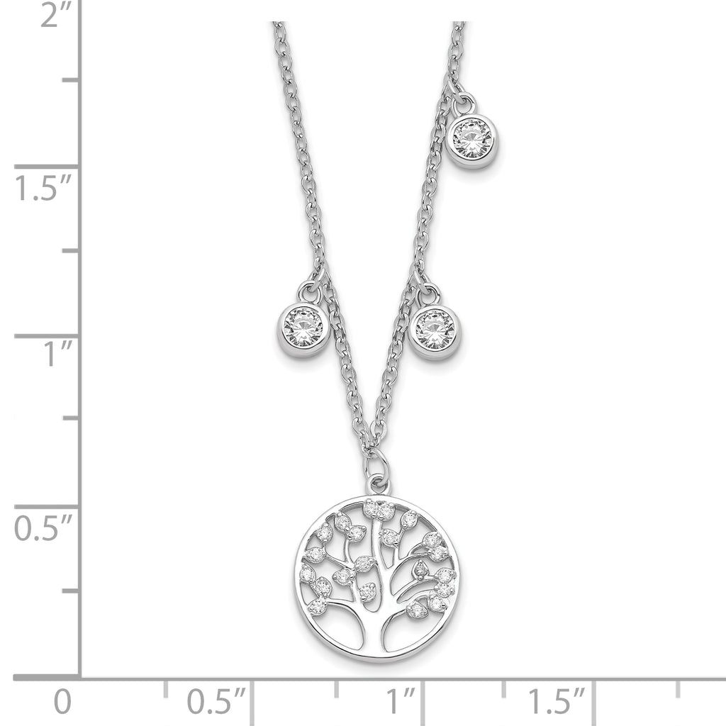 Sterling Silver Rhodium-plated CZ with Tree with 1in ext. Necklace