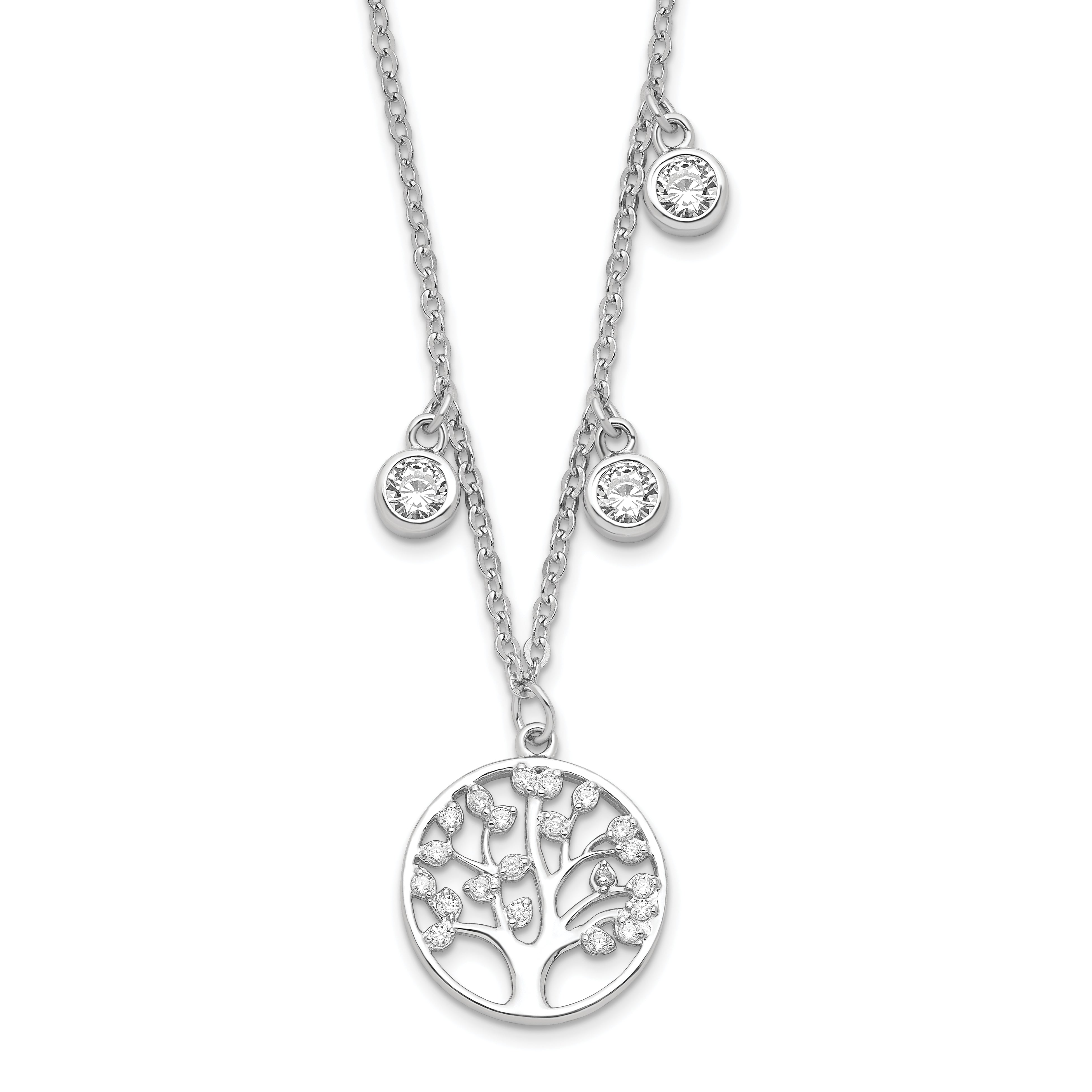 Sterling Silver Rhodium-plated CZ with Tree with 1in ext. Necklace Main image