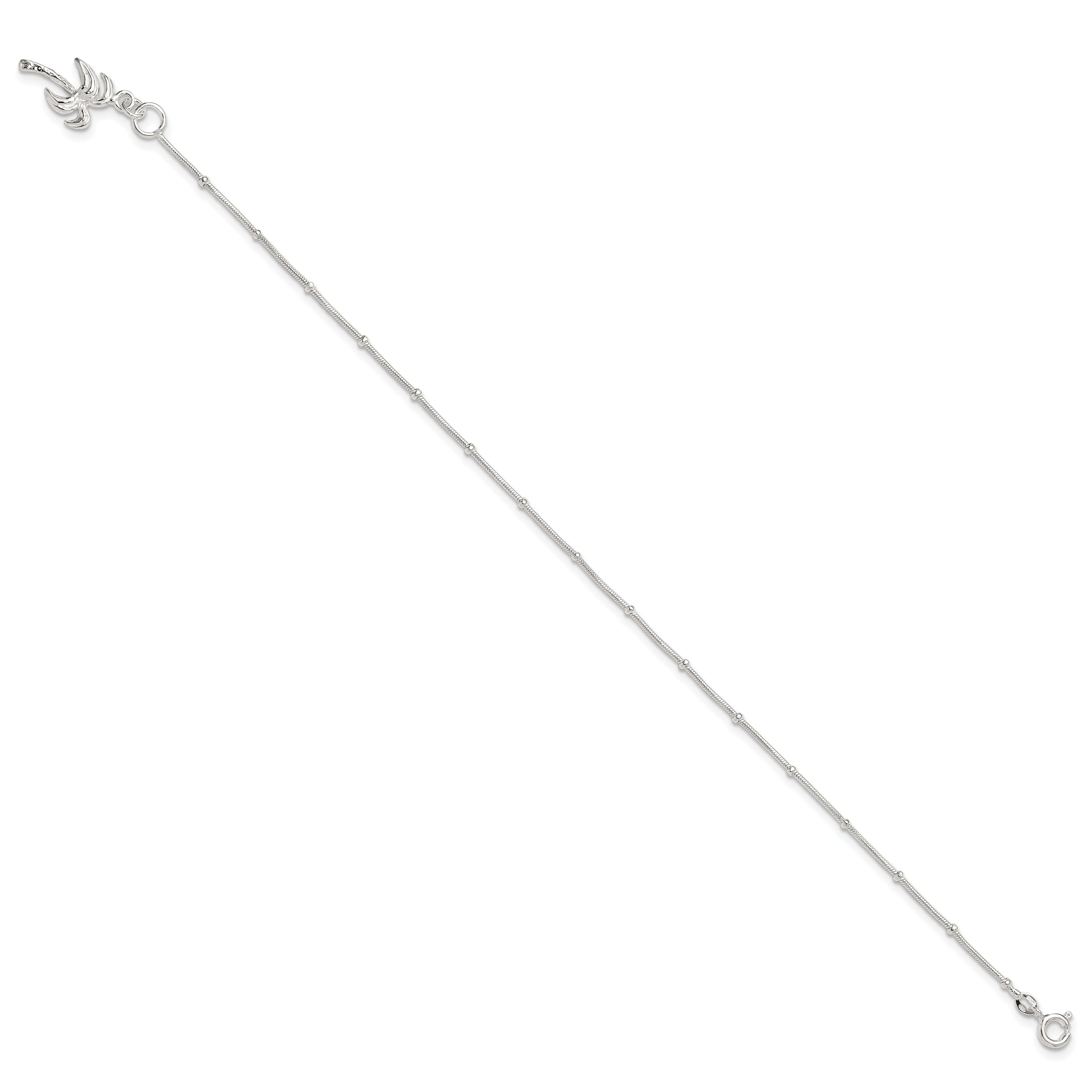 Sterling Silver 10inch Solid Polished Palm Tree Anklet