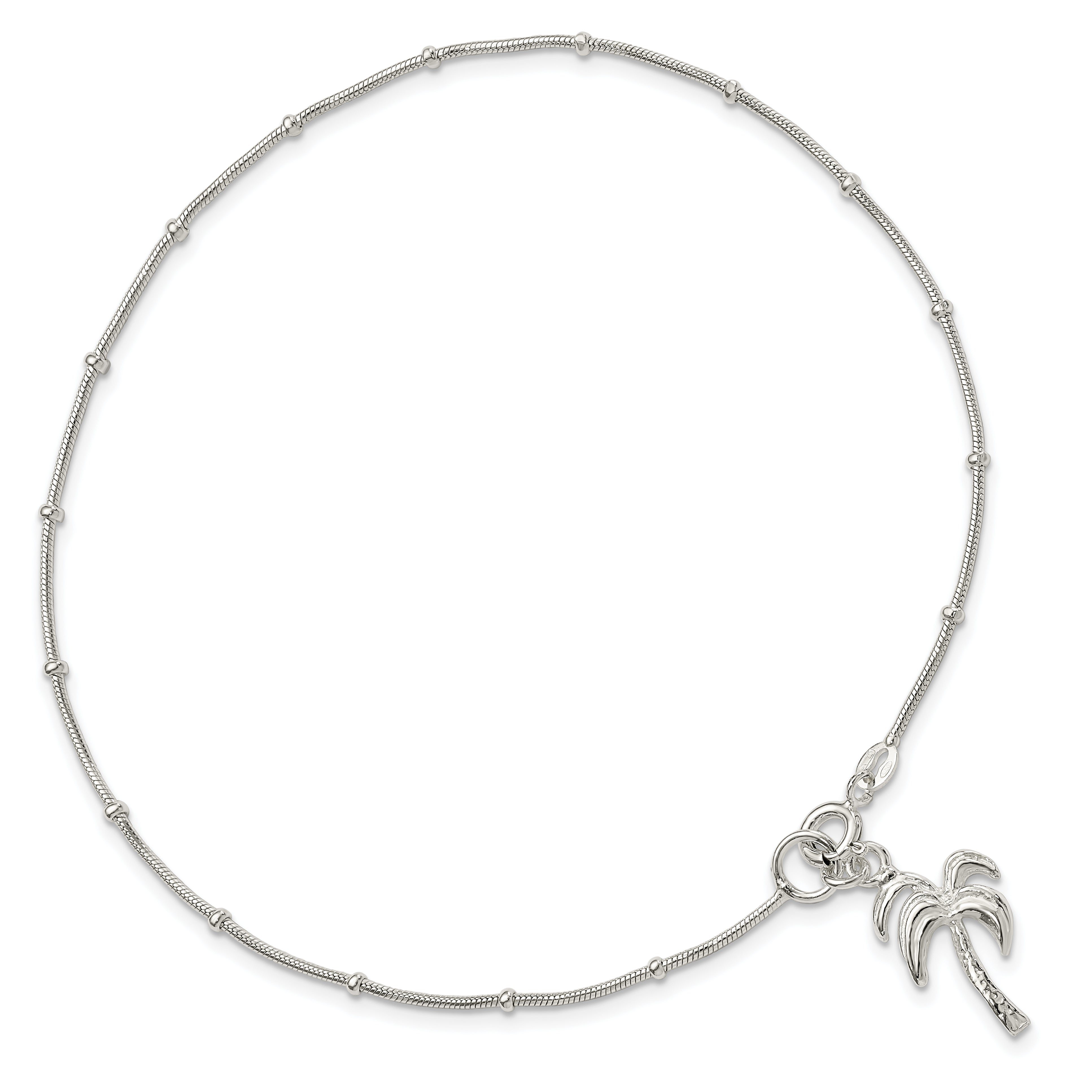 Sterling Silver 10inch Solid Polished Palm Tree Anklet