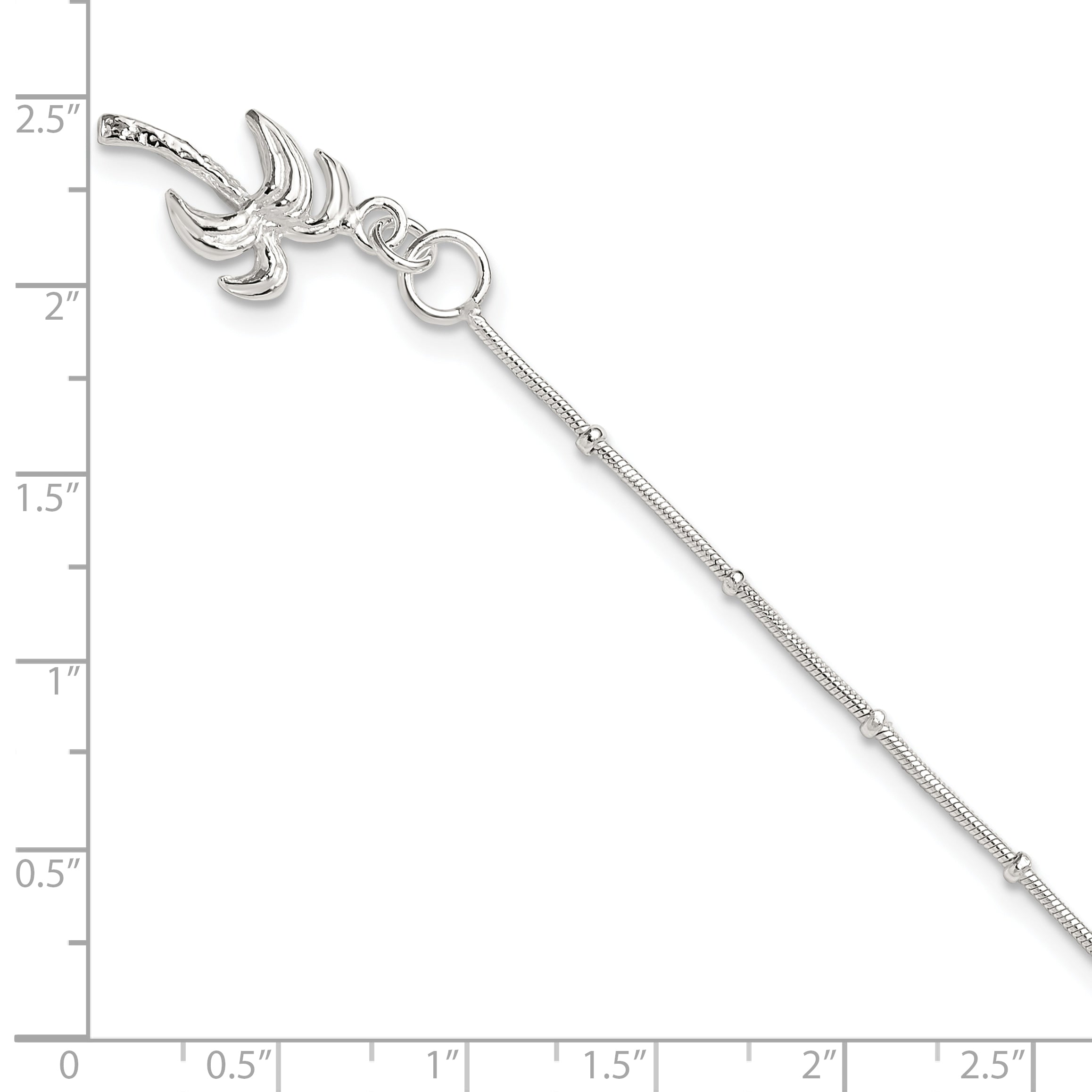 Sterling Silver 10inch Solid Polished Palm Tree Anklet