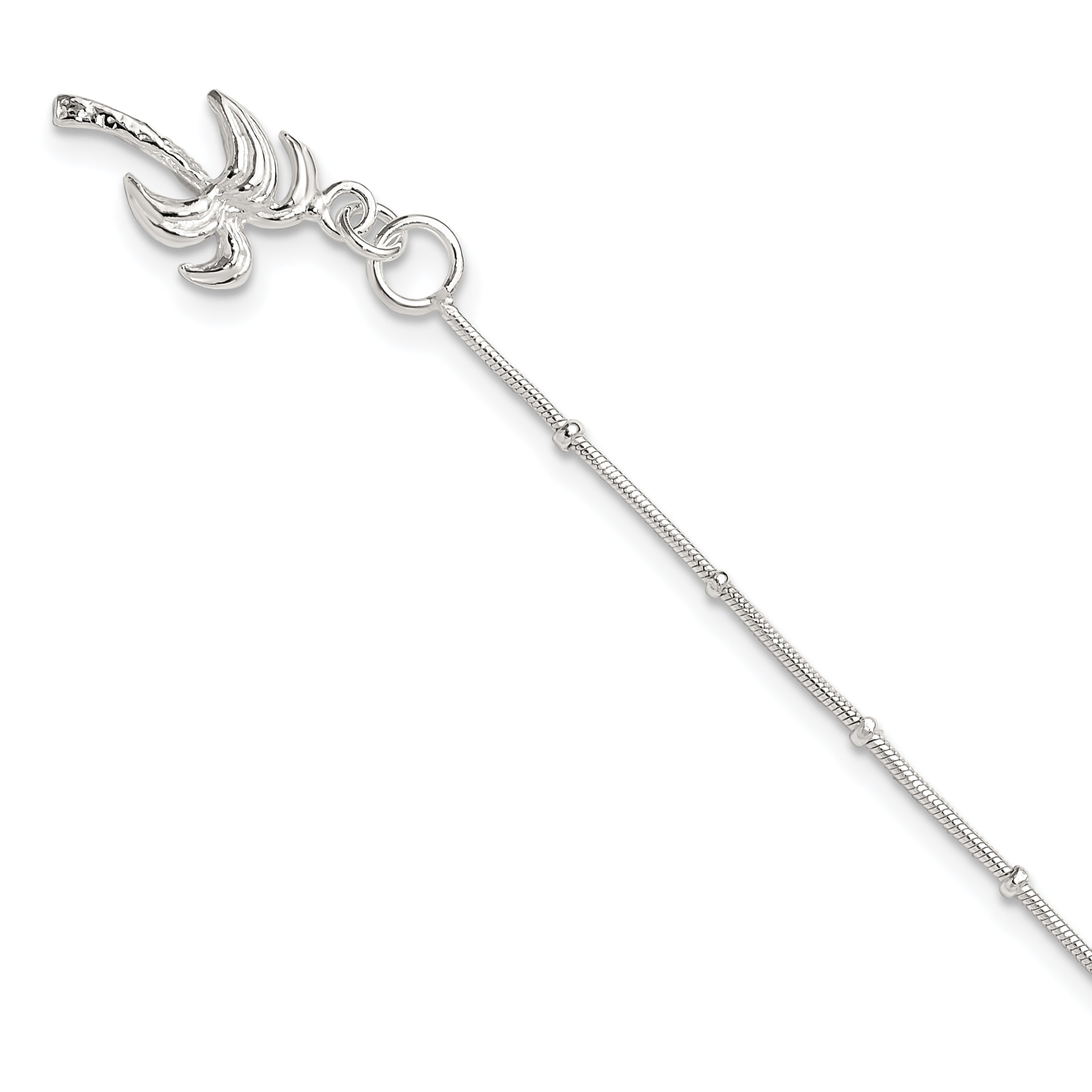 Sterling Silver 10inch Solid Polished Palm Tree Anklet Main image
