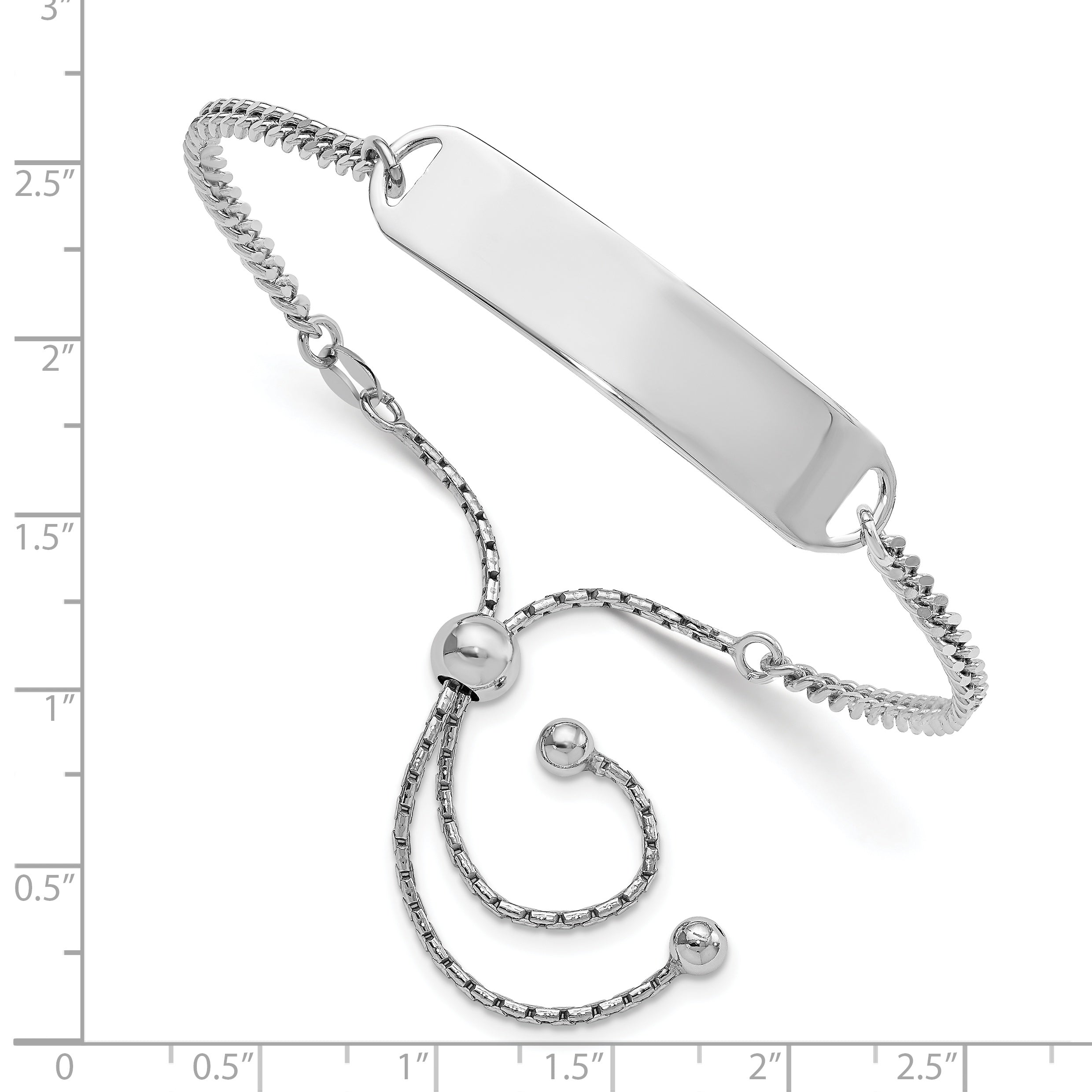 Sterling Silver Rhodium-Plated ID Adjustable 6in to 10in Bracelet