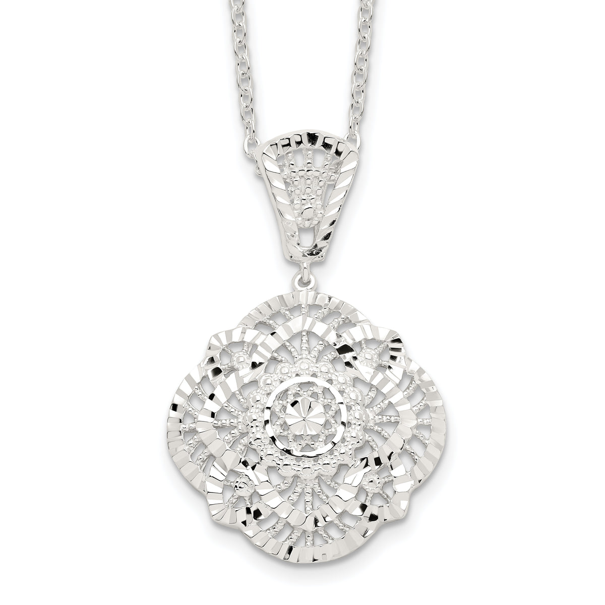 Sterling Silver Diamond Cut Fancy Necklace