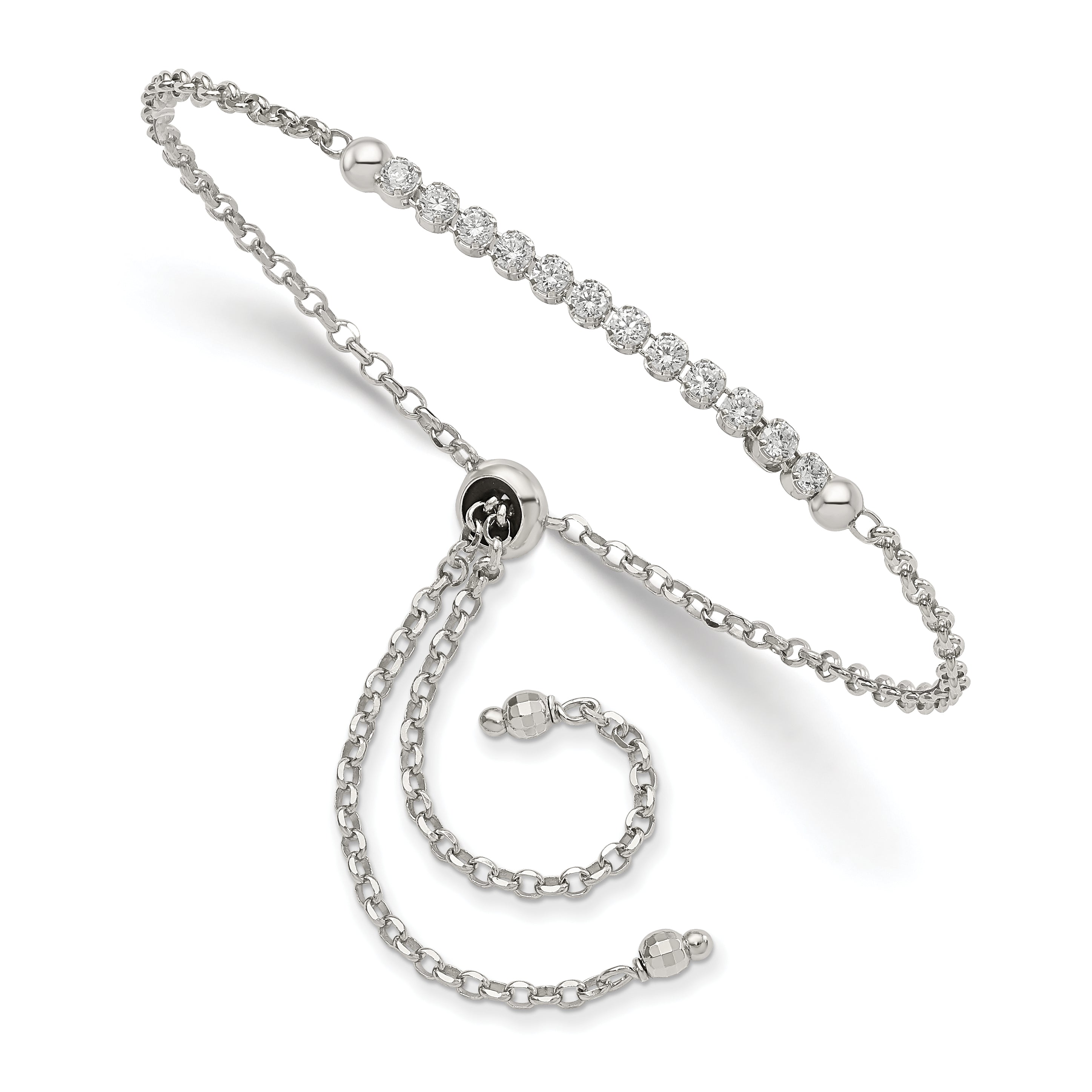 Sterling Silver Rhodium-plated CZ Adjustable Bracelet Main image