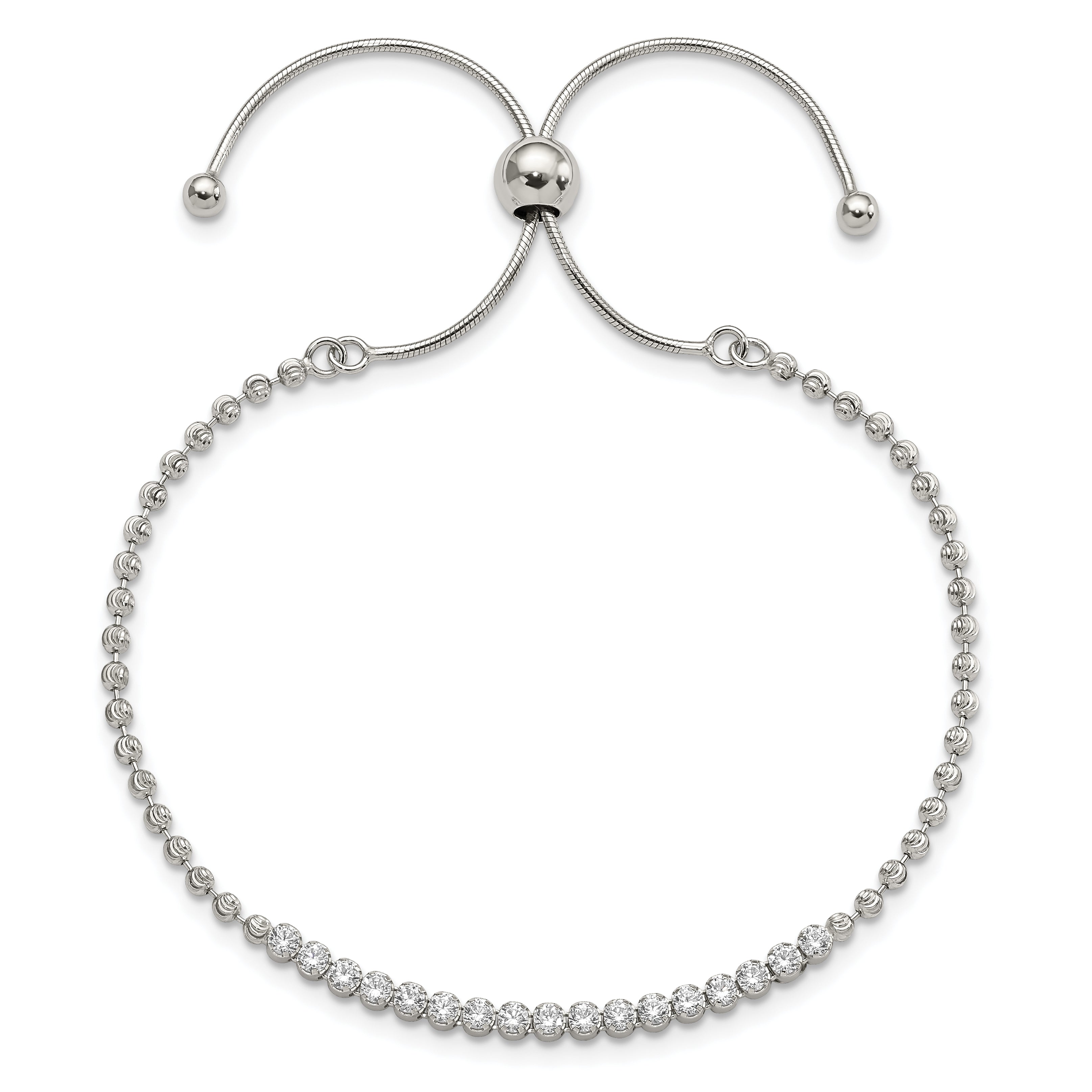 Sterling Silver Rhodium-plated Diamond-cut CZ Adjustable Bracelet