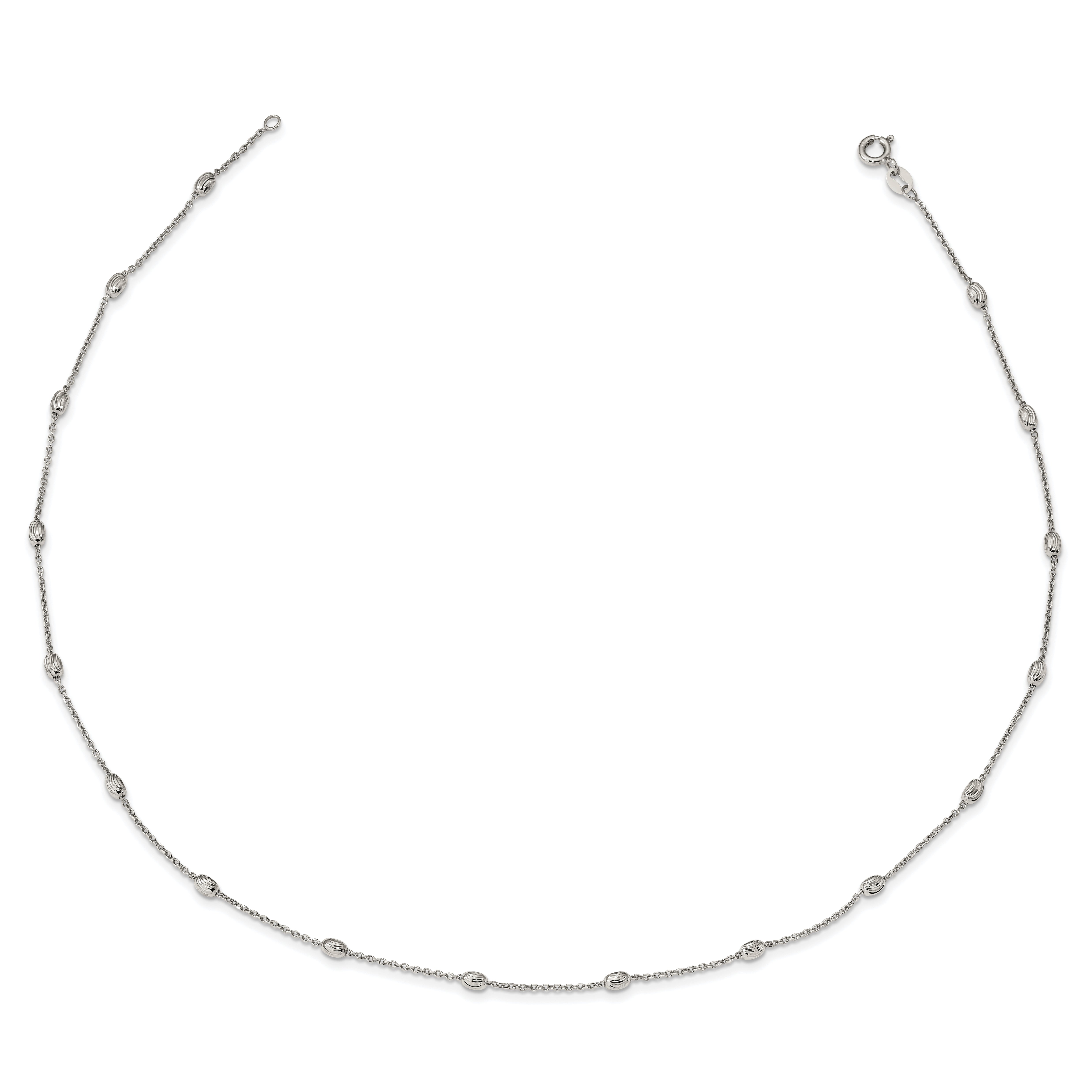Sterling Silver Rhodium-plated Diamond-cut Beaded Necklace Secondary image