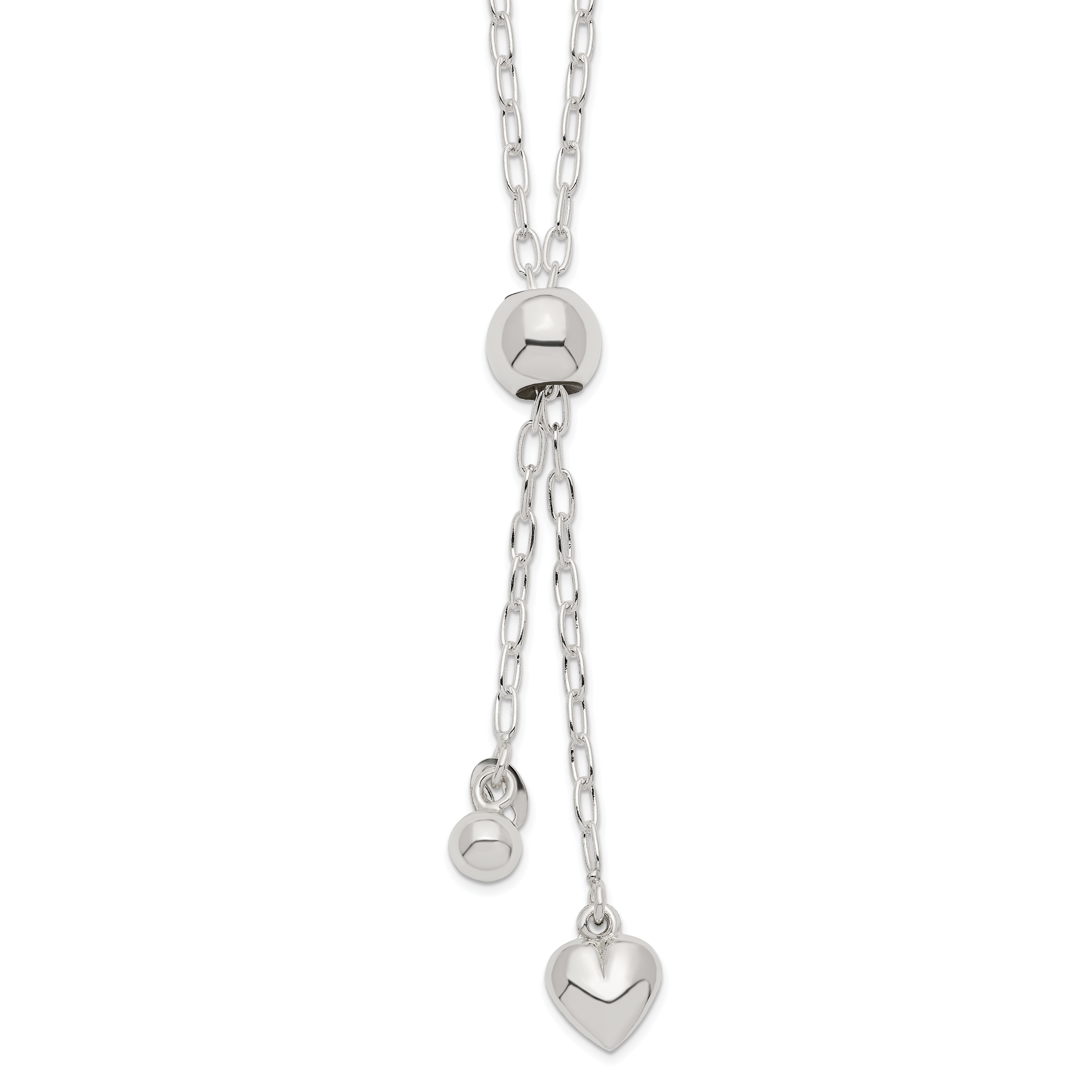 Sterling Silver 2mm Long Cable Link Heart Adjustable Necklace Main image
