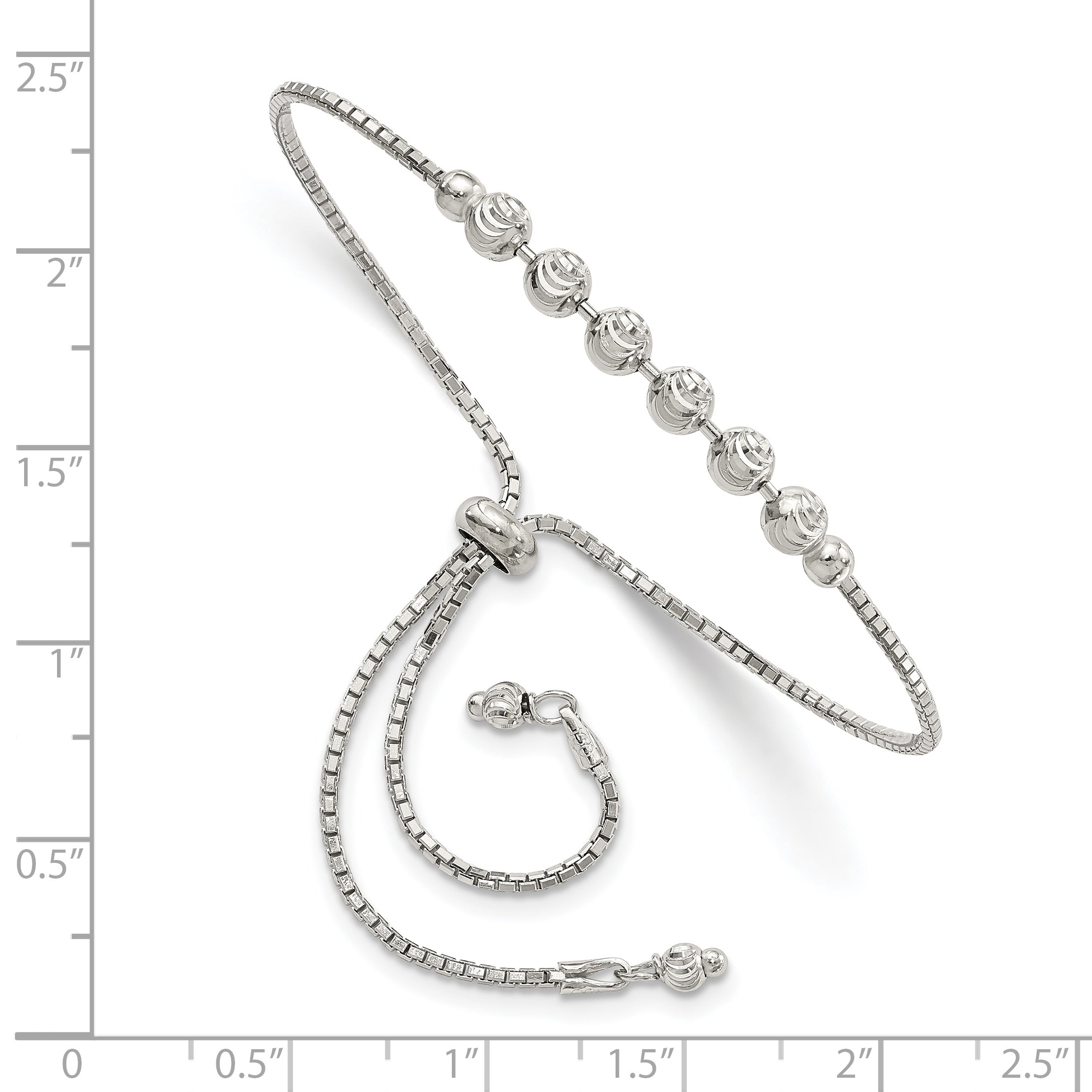 Sterling Silver Rhodium-plated Diamond-cut Beaded Adjustable Bracelet Secondary image