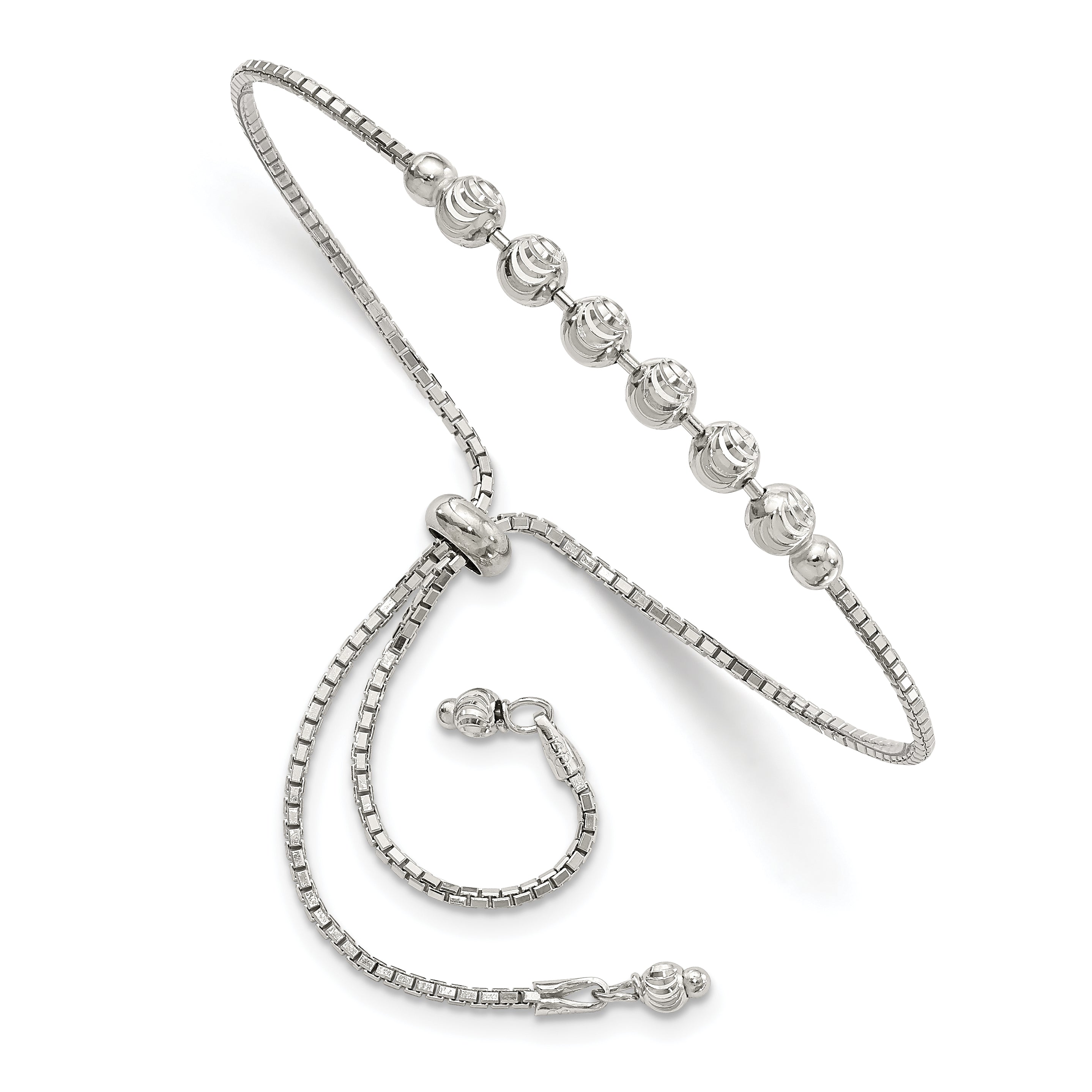 Sterling Silver Rhodium-plated Diamond-cut Beaded Adjustable Bracelet Main image