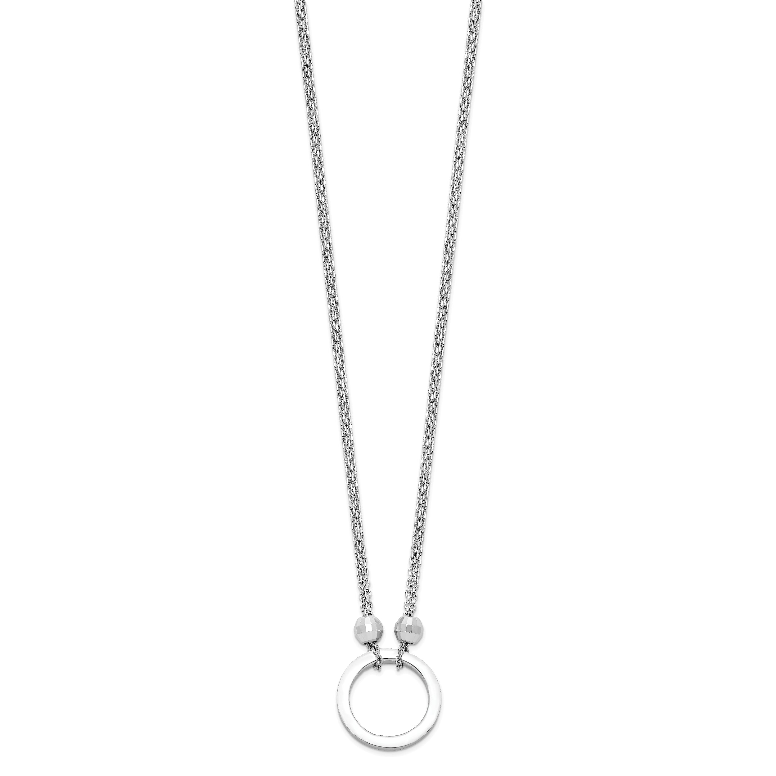 Sterling Silver Rhodium-plated Circle With Diamond-cut Beads Necklace