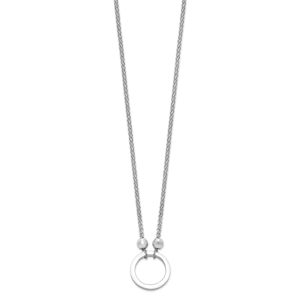 Sterling Silver Rhodium-plated Circle With Diamond-cut Beads Necklace