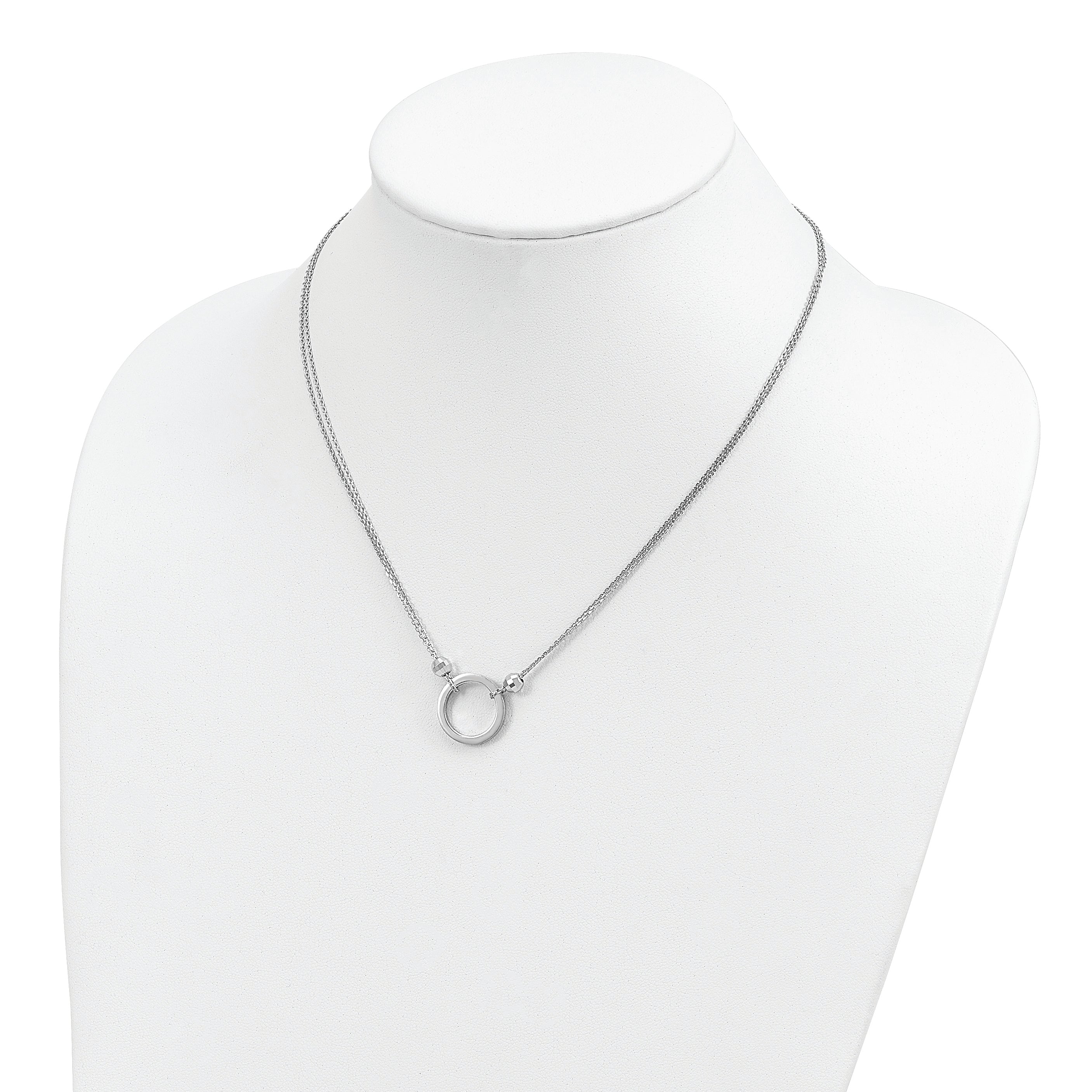 Sterling Silver Rhodium-plated Circle With Diamond-cut Beads Necklace
