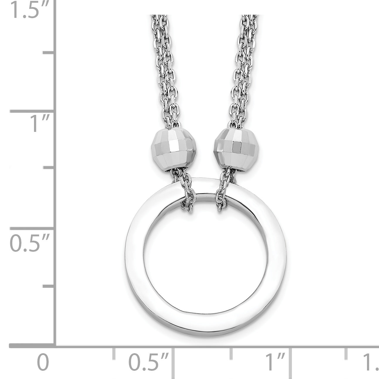 Sterling Silver Rhodium-plated Circle With Diamond-cut Beads Necklace
