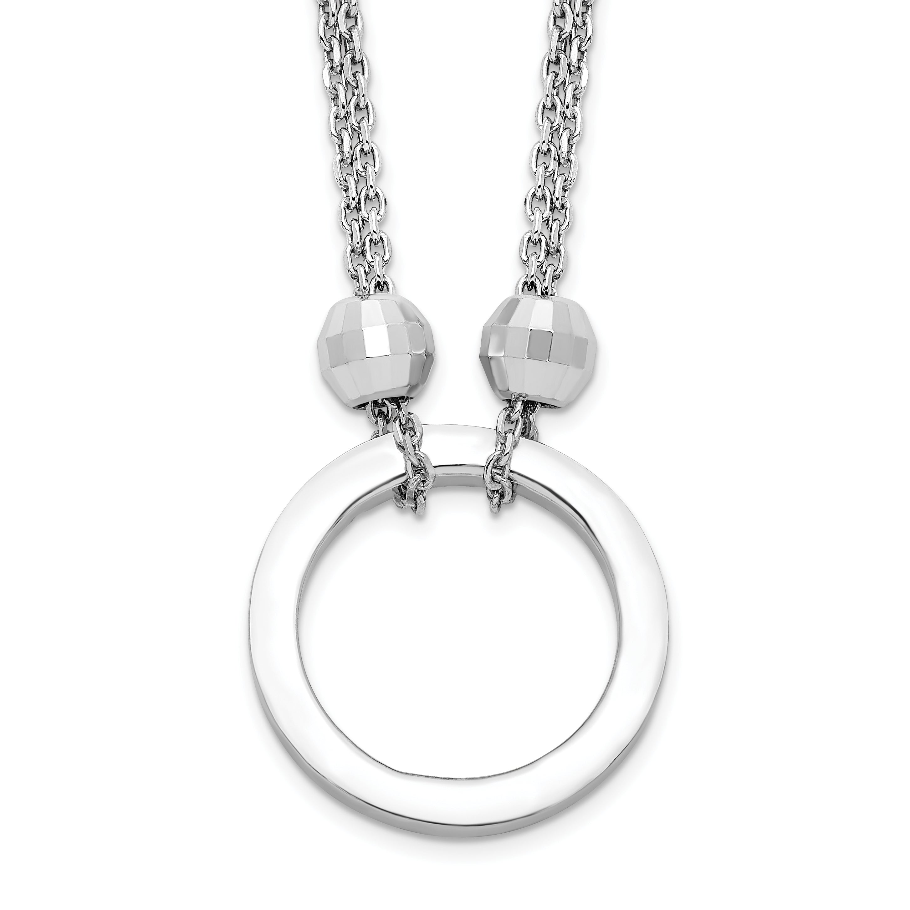 Sterling Silver Rhodium-plated Circle With Diamond-cut Beads Necklace