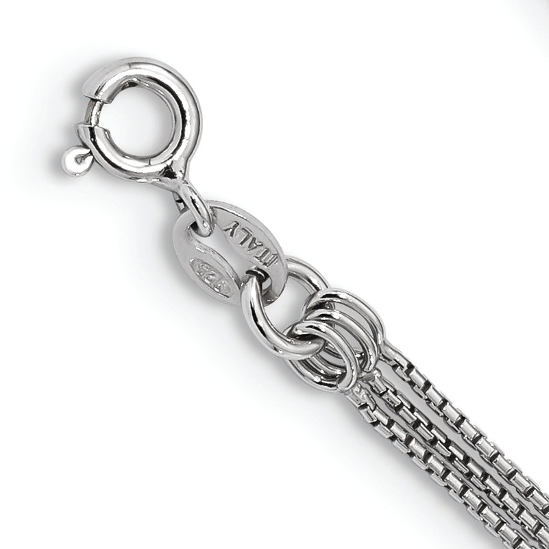 Sterling Silver Rhod-plated Diamond-cut Gold/Rose-tone 3 Strand Necklace