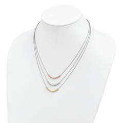 Sterling Silver Rhod-plated Diamond-cut Gold/Rose-tone 3 Strand Necklace