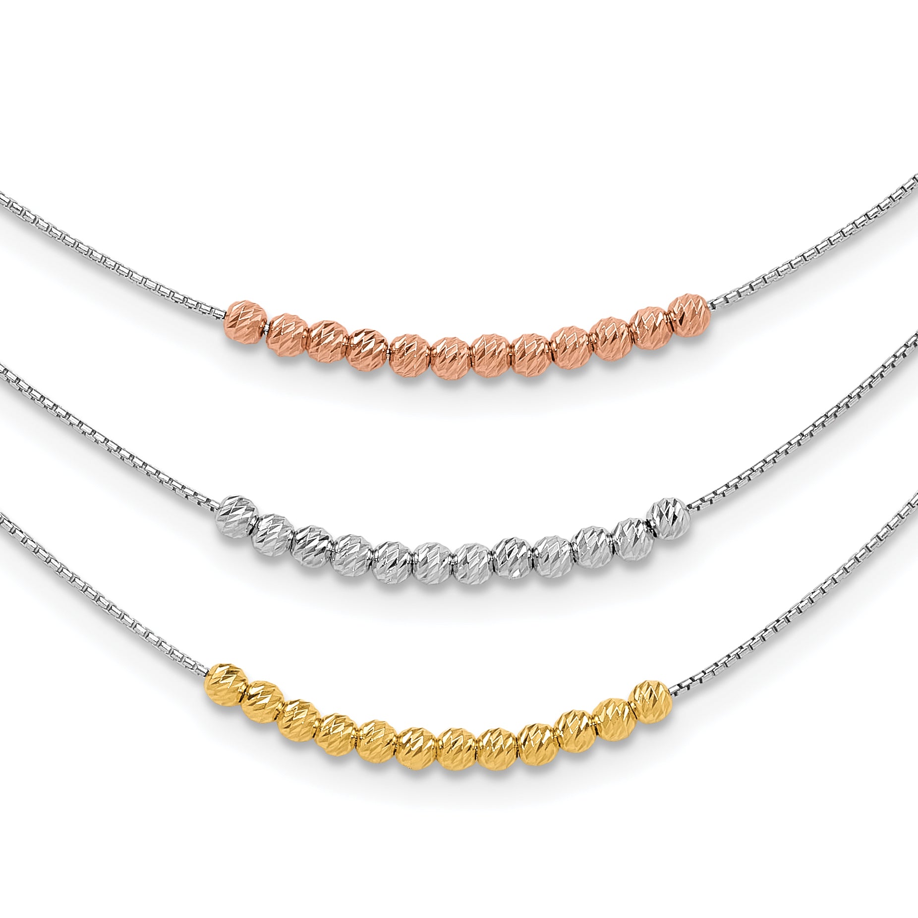 Sterling Silver Rhod-plated Diamond-cut Gold/Rose-tone 3 Strand Necklace Main image