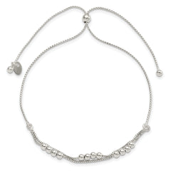 Sterling Silver Polished Beaded 2-Strand Adjustable Bracelet