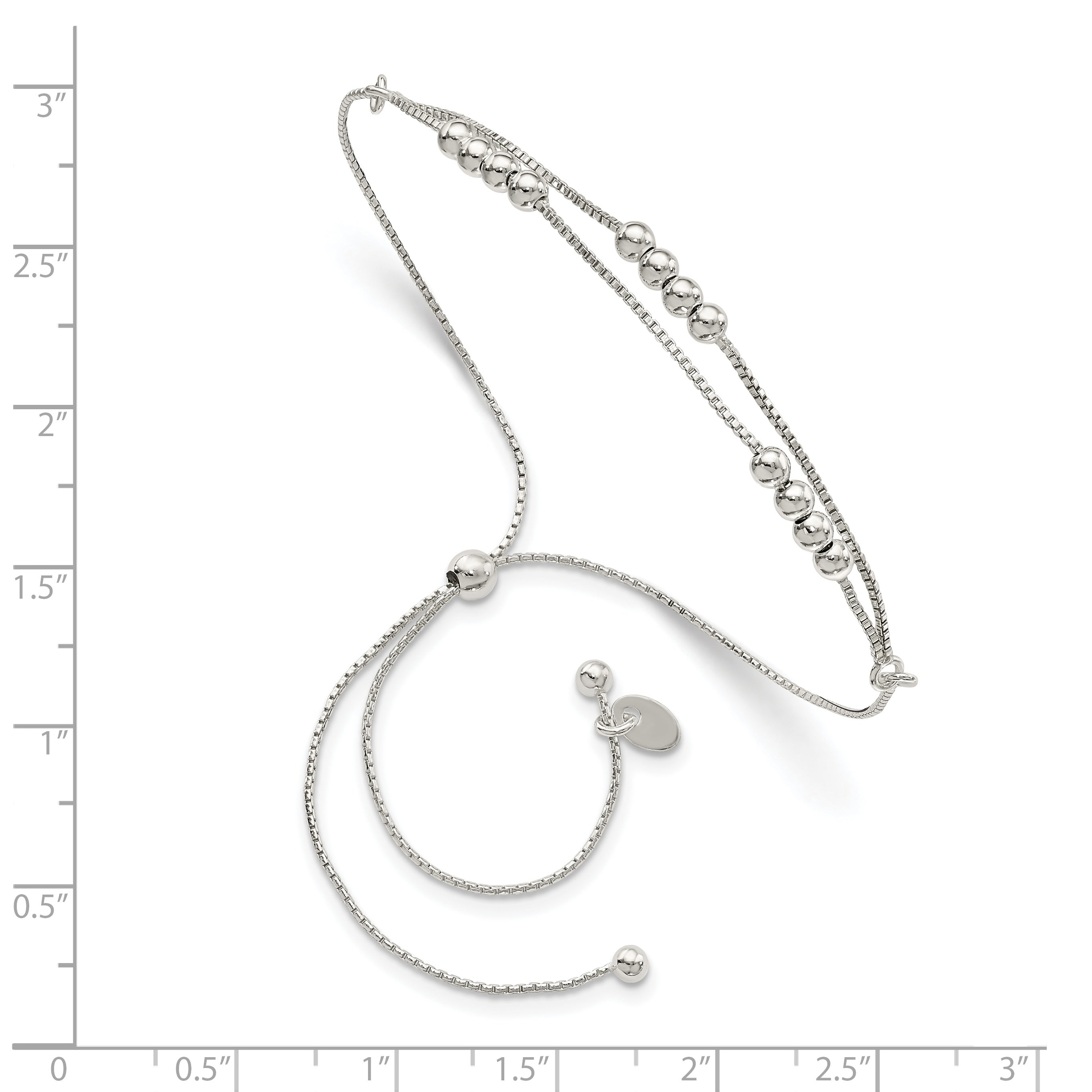 Sterling Silver Polished Beaded 2-Strand Adjustable Bracelet Secondary image