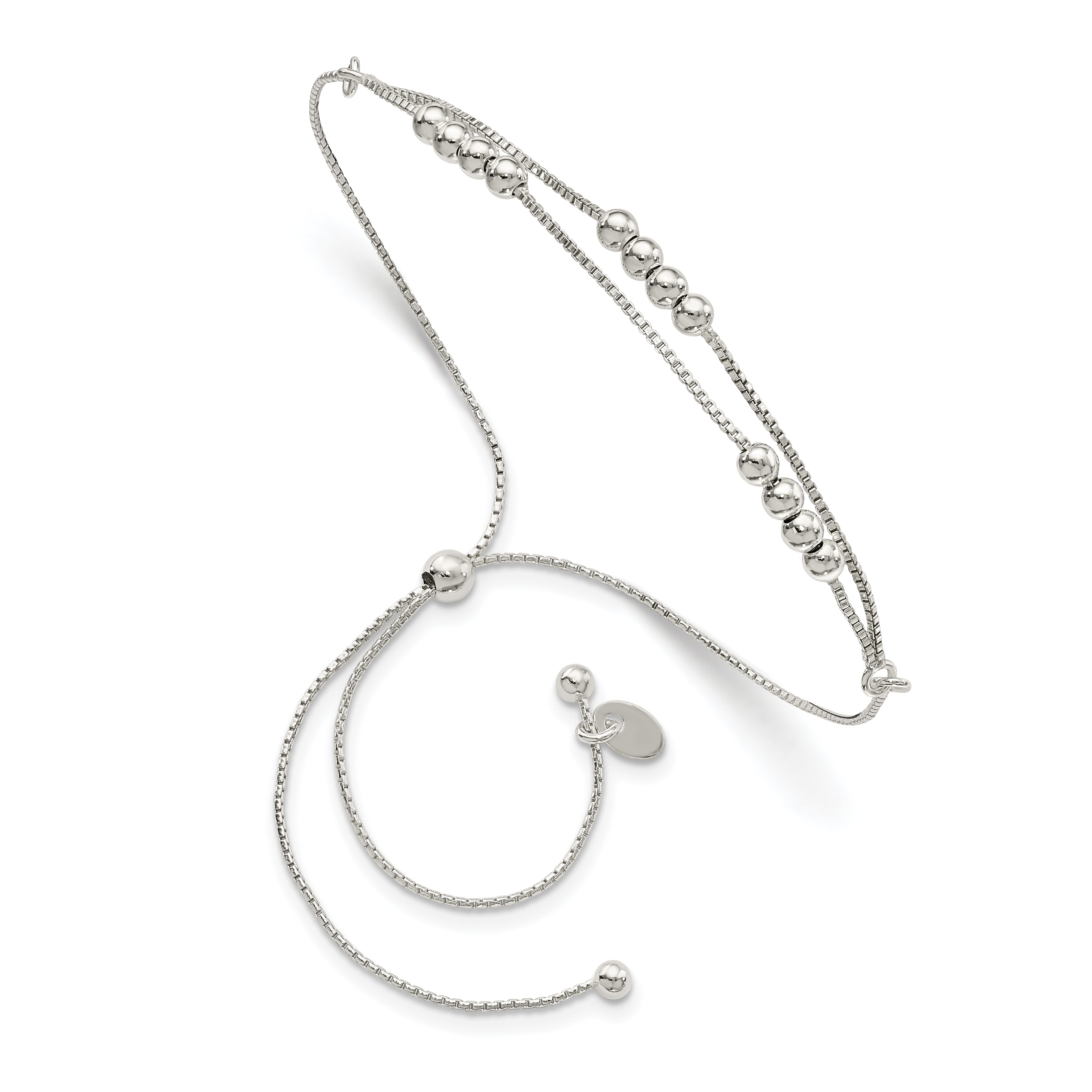 Sterling Silver Polished Beaded 2-Strand Adjustable Bracelet Main image
