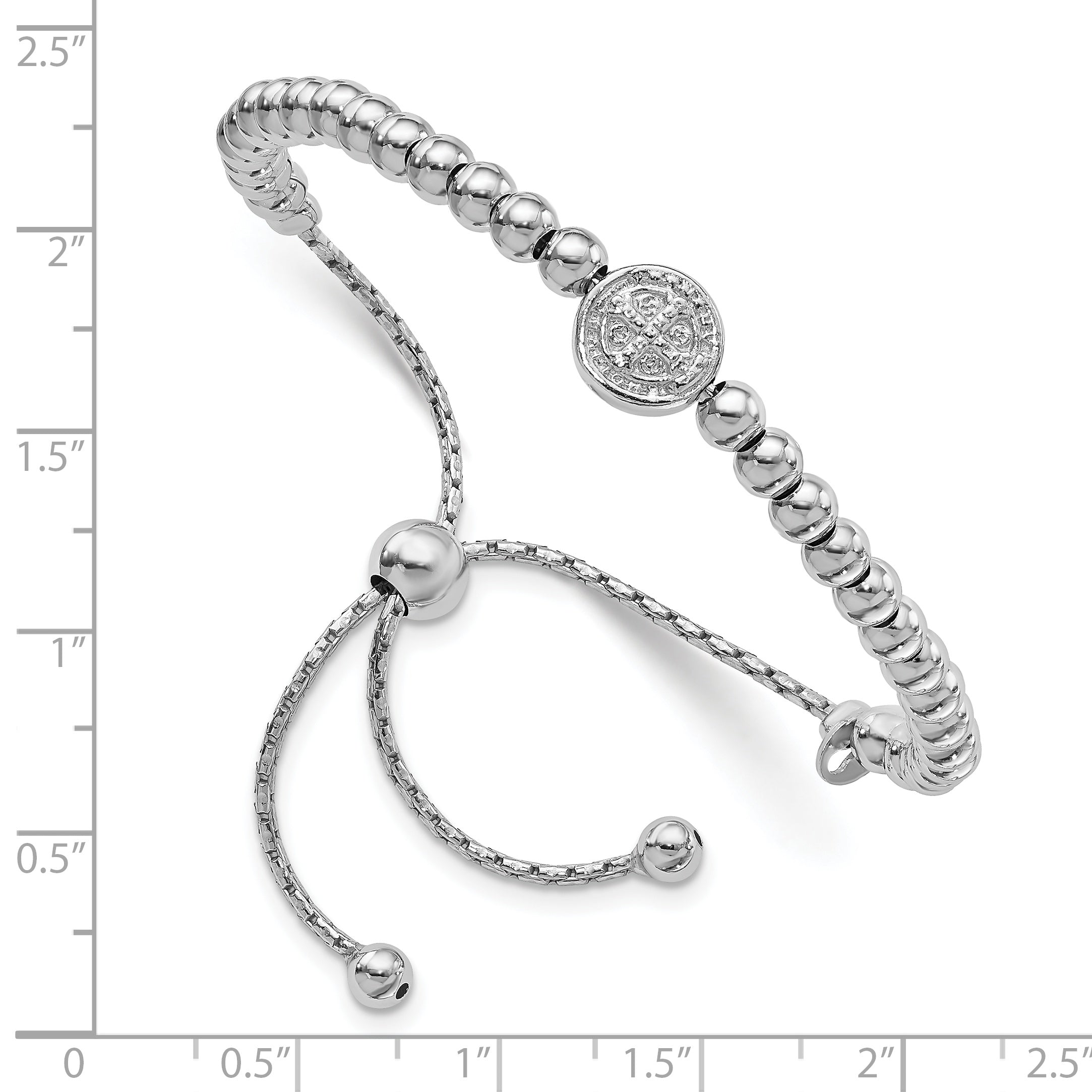 Sterling Silver RH-plated Beaded Saint Medal 5in to 8.25in Bracelet Secondary image