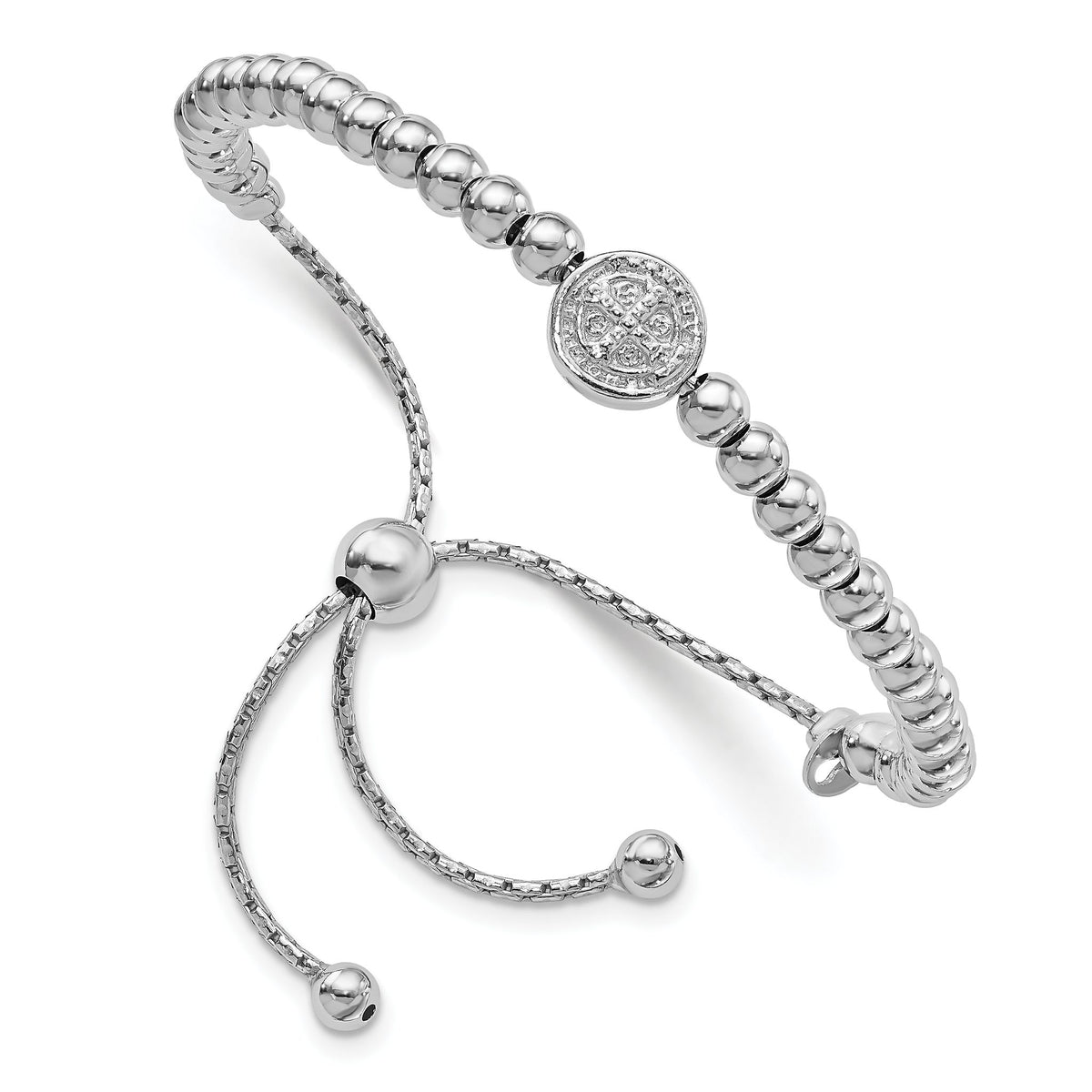 Beaded Saint Medal to Bracelet in Sterling Silver, 3.9mm, 9 Inch - Sophia Jewelers Main image