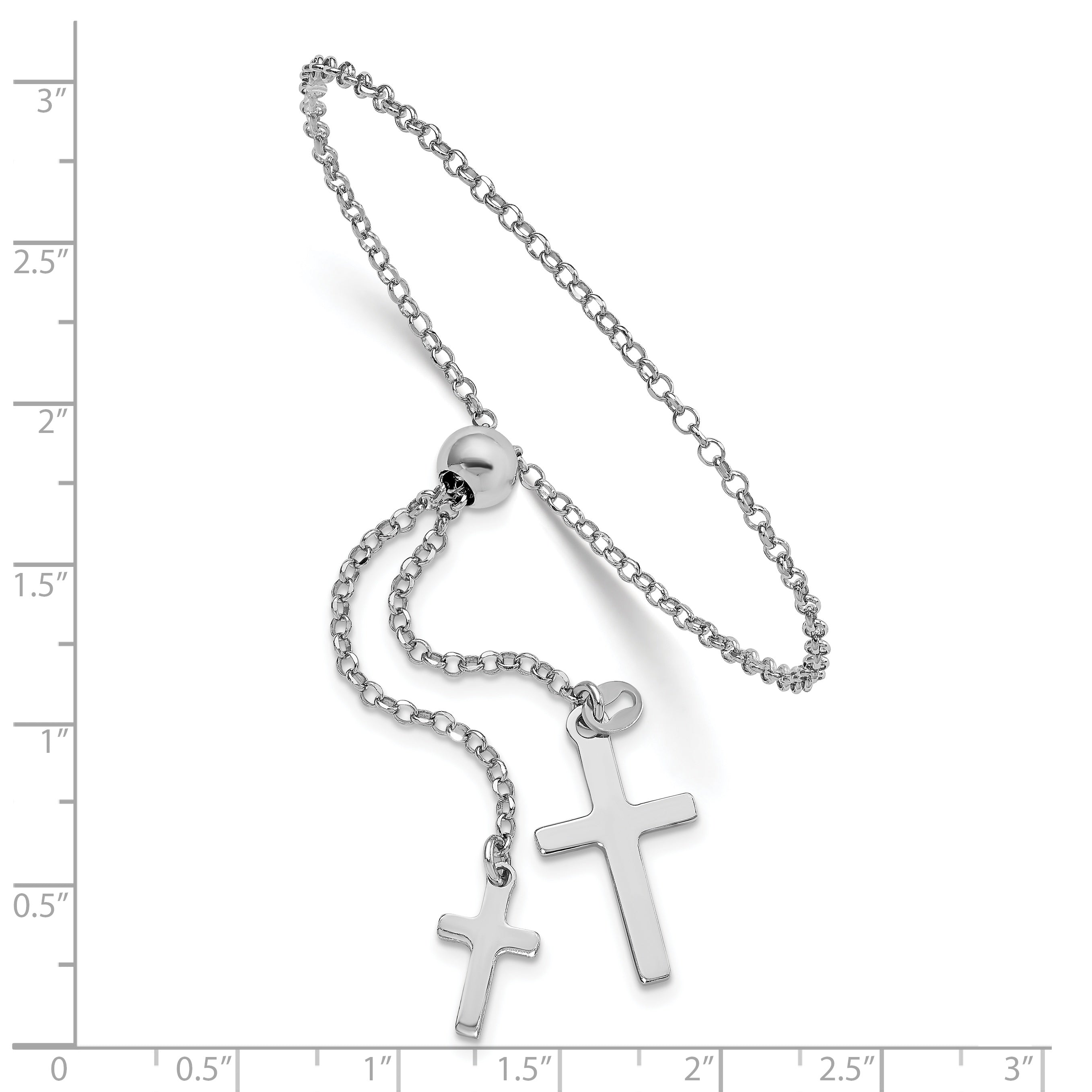 Sterling Silver Rhodium-plated Cross Adjustable 5in to 8.75in Bracelet Secondary image
