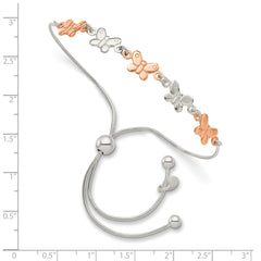 Sterling Silver With Rose-tone Butterfly Adjustable Bracelet