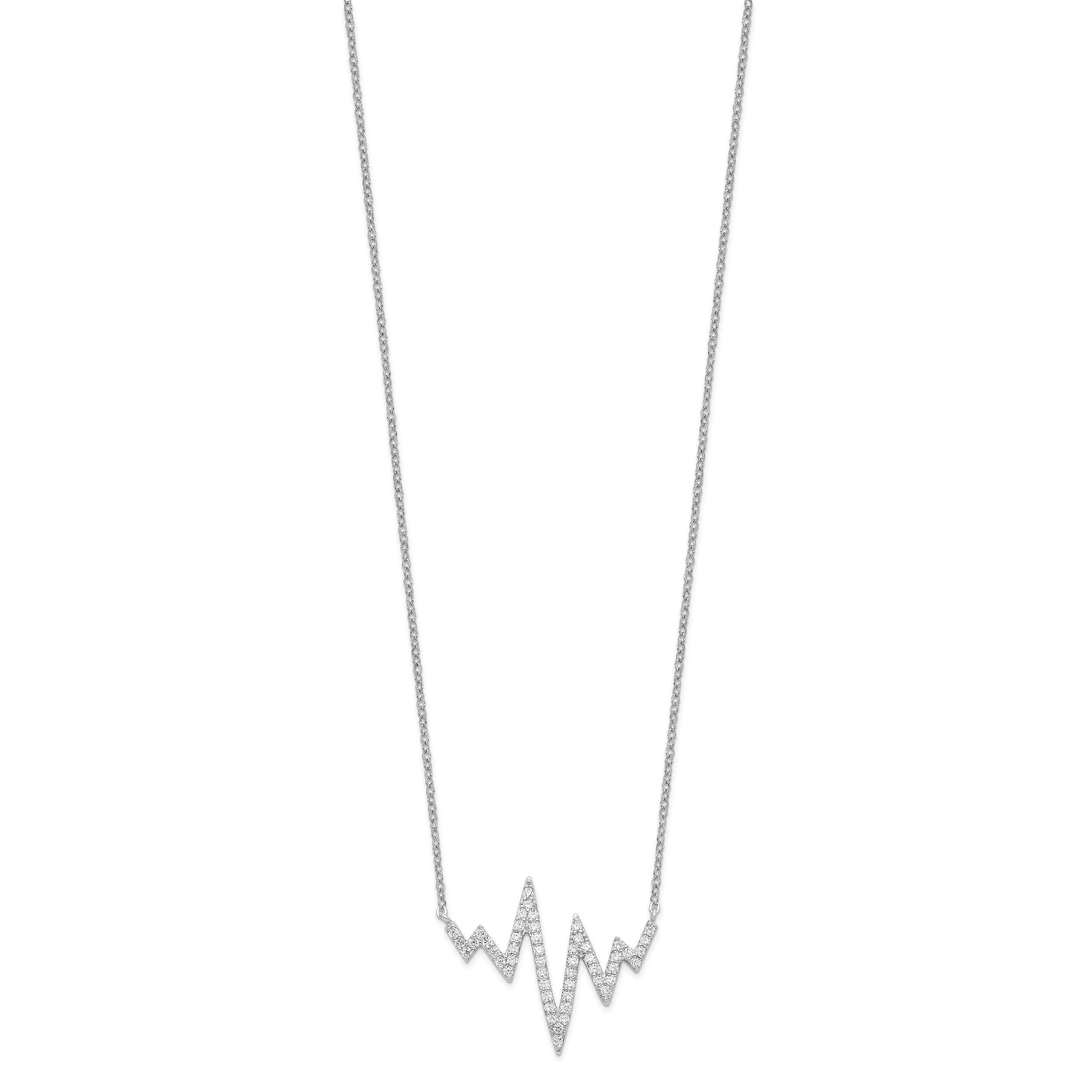 Sterling Silver Rhodium-plated CZ Heartbeat Necklace Secondary image