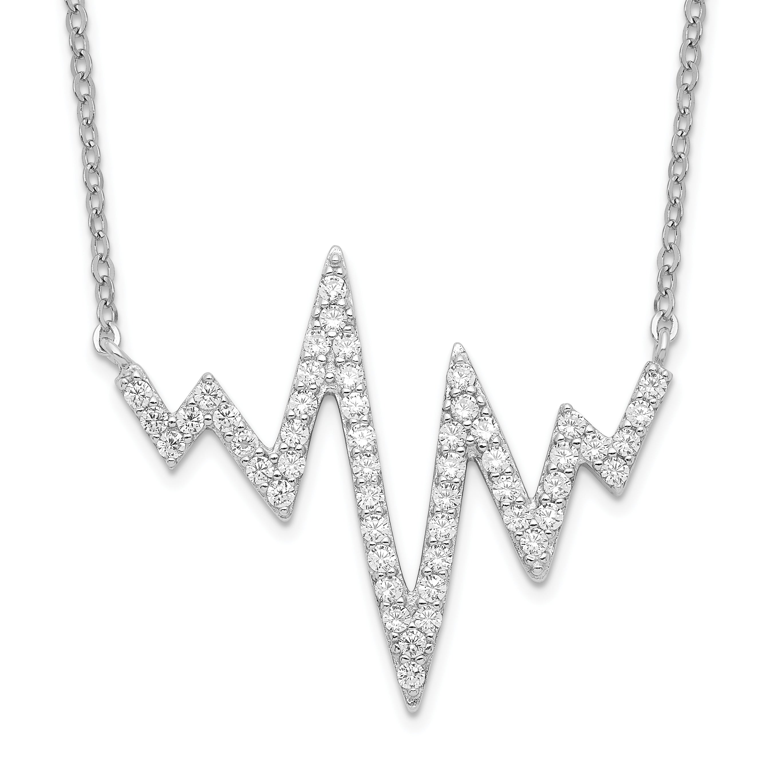 Sterling Silver Rhodium-plated CZ Heartbeat Necklace Main image