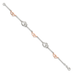 Sterling Silver Rose Gold-plated Polished Heart Bracelet