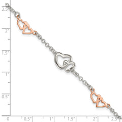 Sterling Silver Rose Gold-plated Polished Heart Bracelet