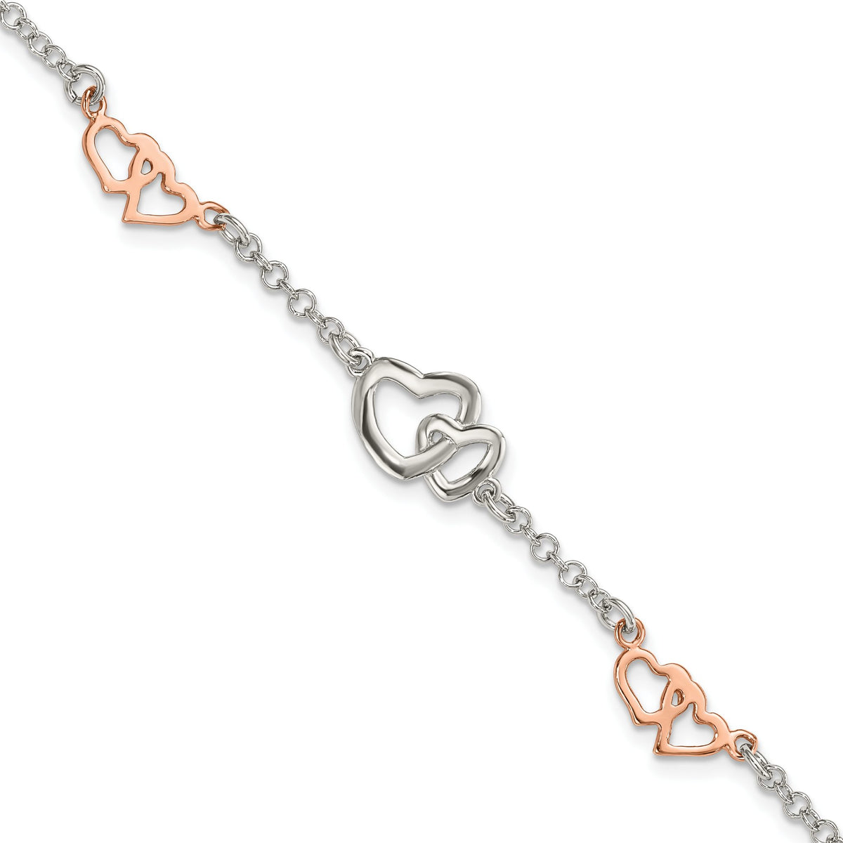 Heart Station Bracelet in Rose Gold-Plated Sterling Silver, 7.5 Inch - Sophia Jewelers Main image