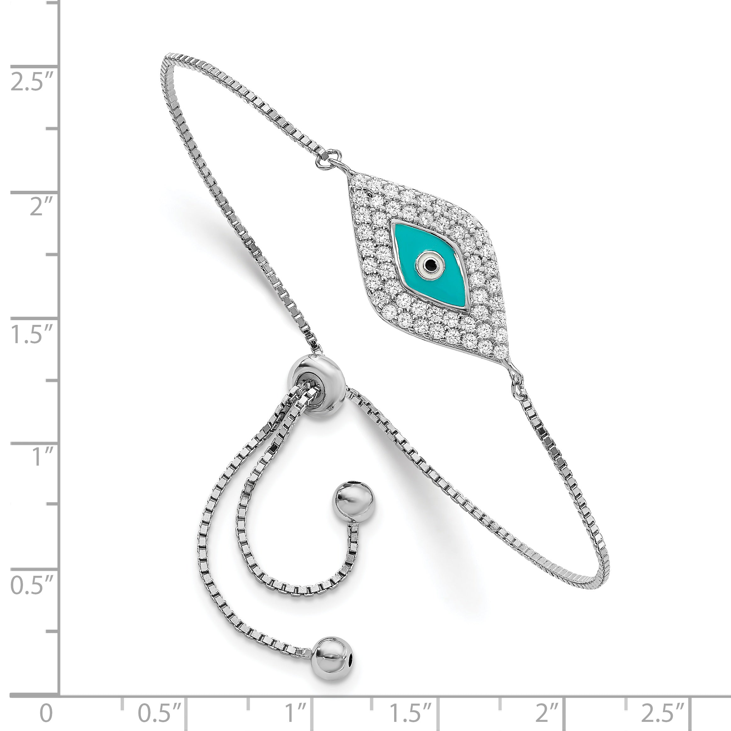 Sterling Silver Rhodium-plated CZ Blue Enamel Eye Adjustable Bracelet Secondary image