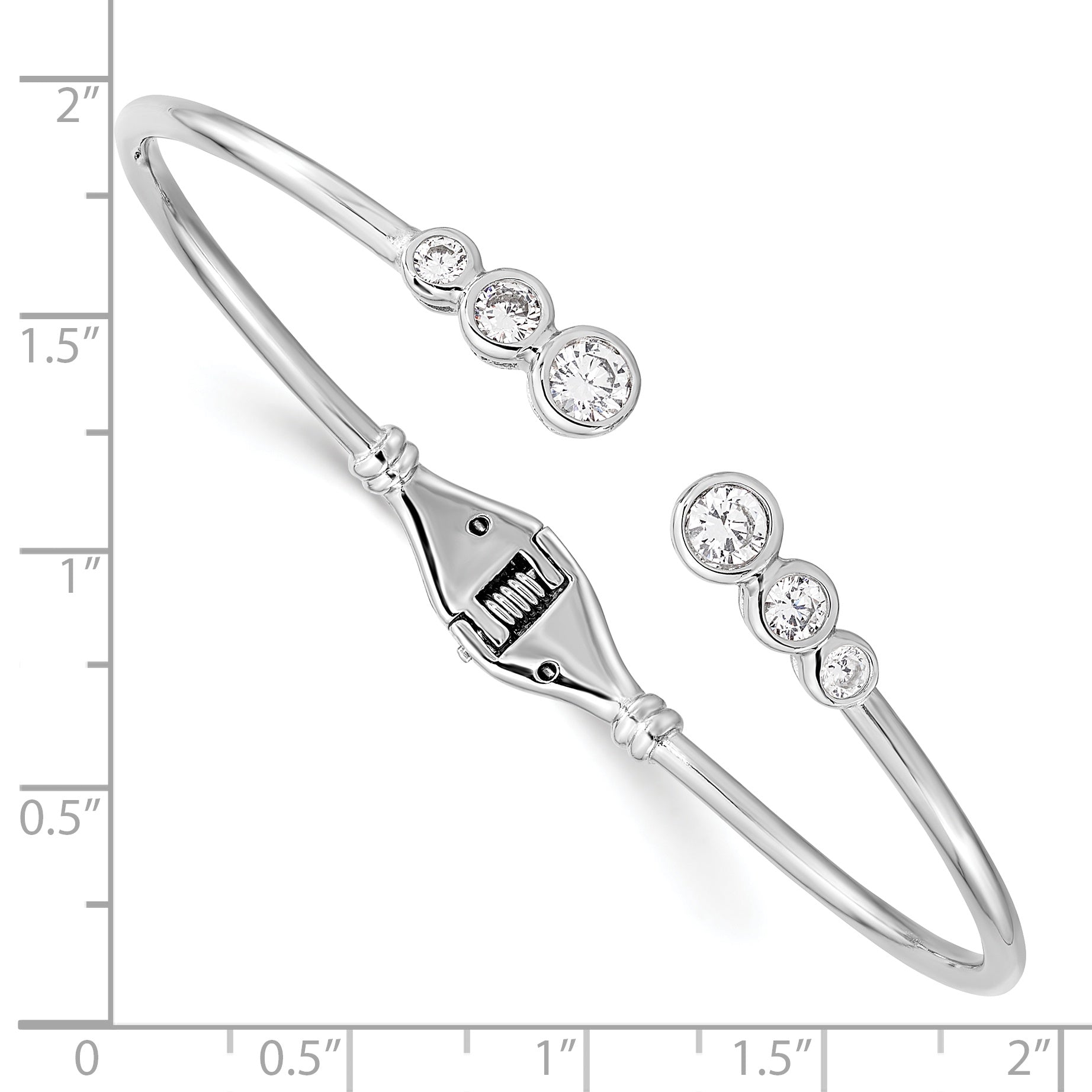 Sterling Silver Rhodium-plated CZ Hinged Bangle Cuff Bracelet Secondary image
